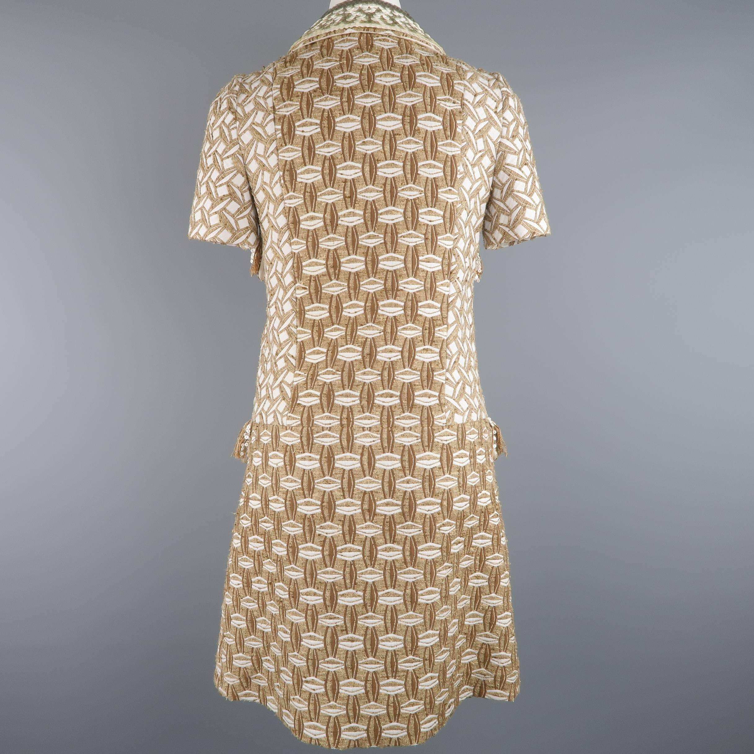 Women's Louis Vuitton Dress 4  - Cocktail - Tan Cotton / Silk Boucle Sequin Fringe Trim