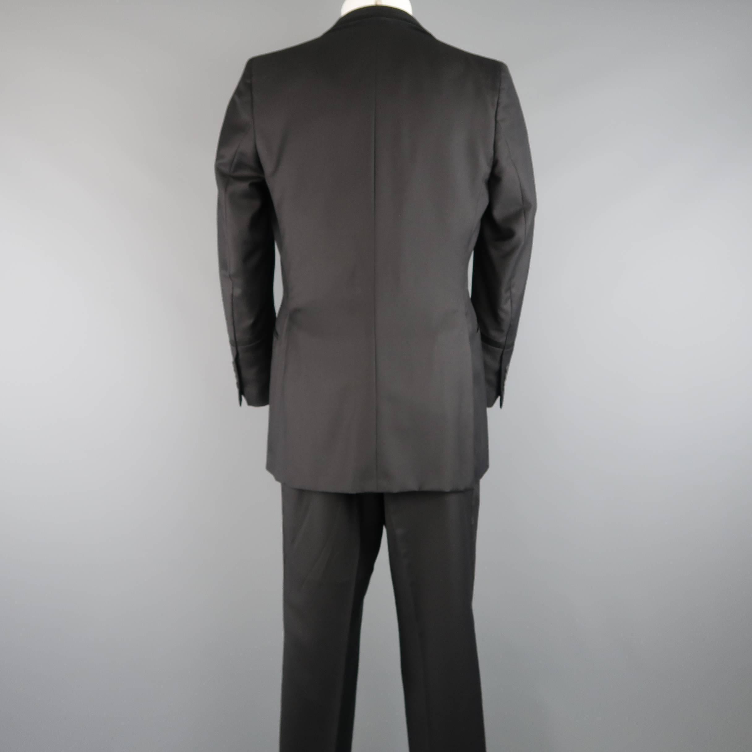 Men's BOTTEGA VENETA 40 Regular Black Wool / Silk Piping 3pc Tuxedo 2
