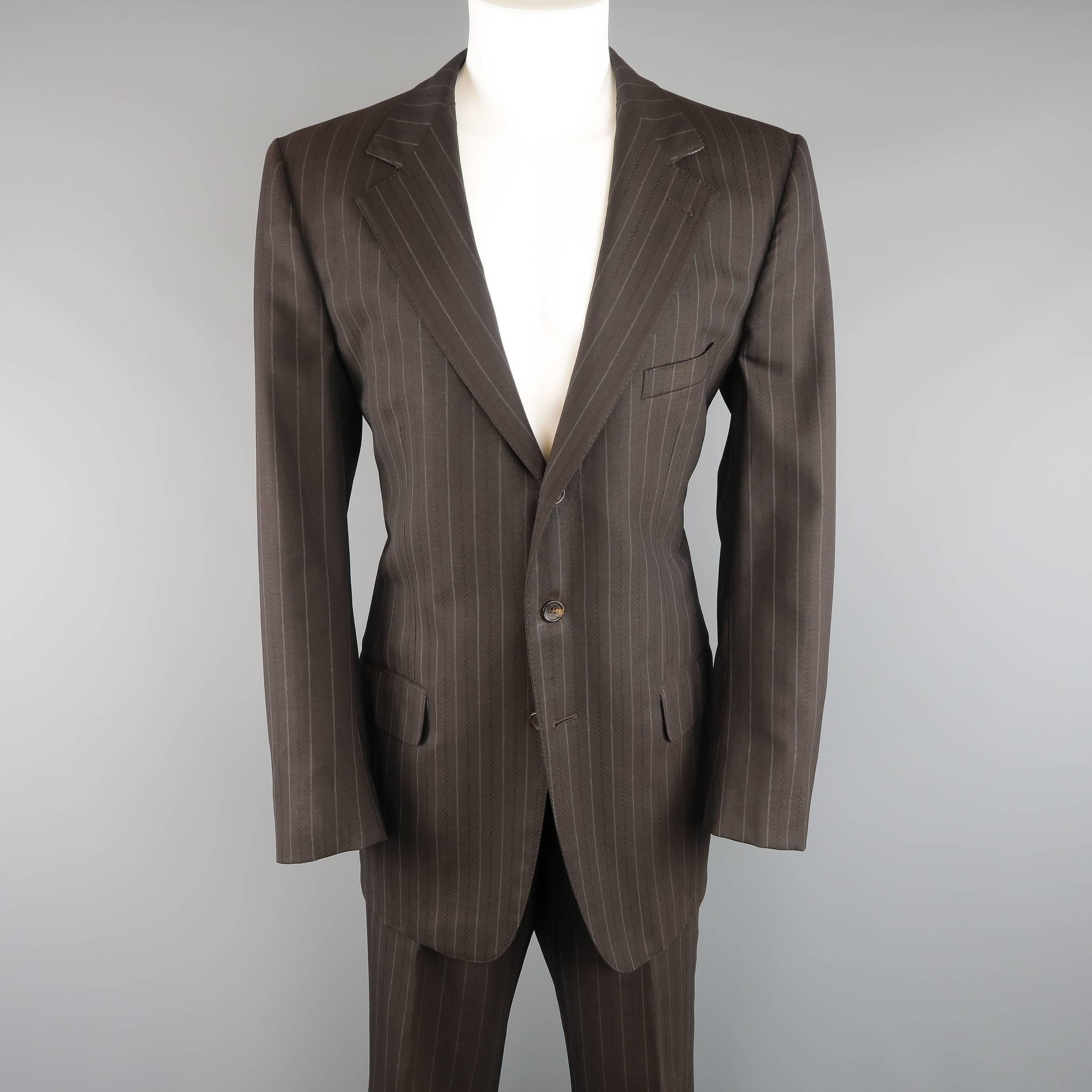 Men's GUCCI 42 Brown Chalk Stripe Wool Notch Lapel 2 pc Suit at 1stDibs