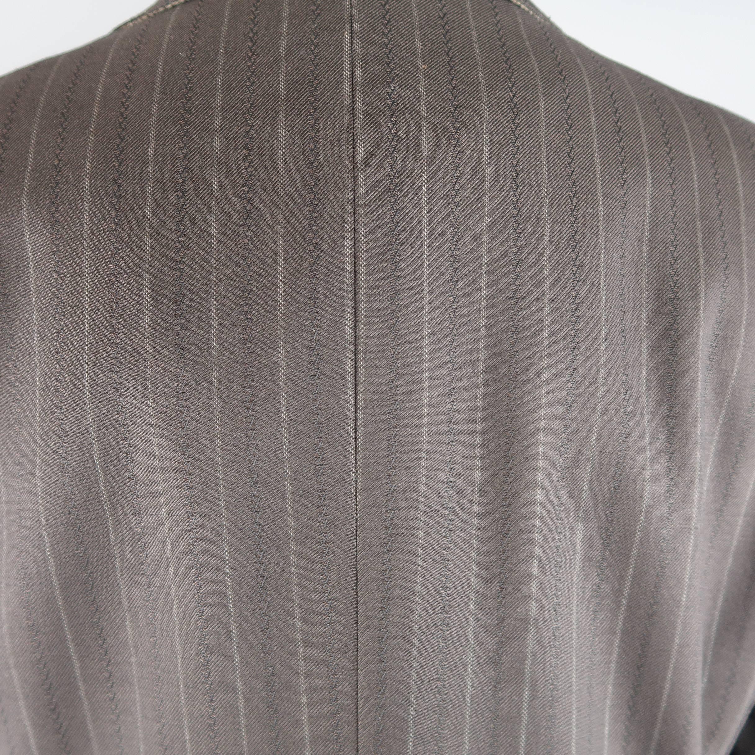 Black Men's GUCCI 42 Brown Chalk Stripe Wool Notch Lapel 2 pc Suit