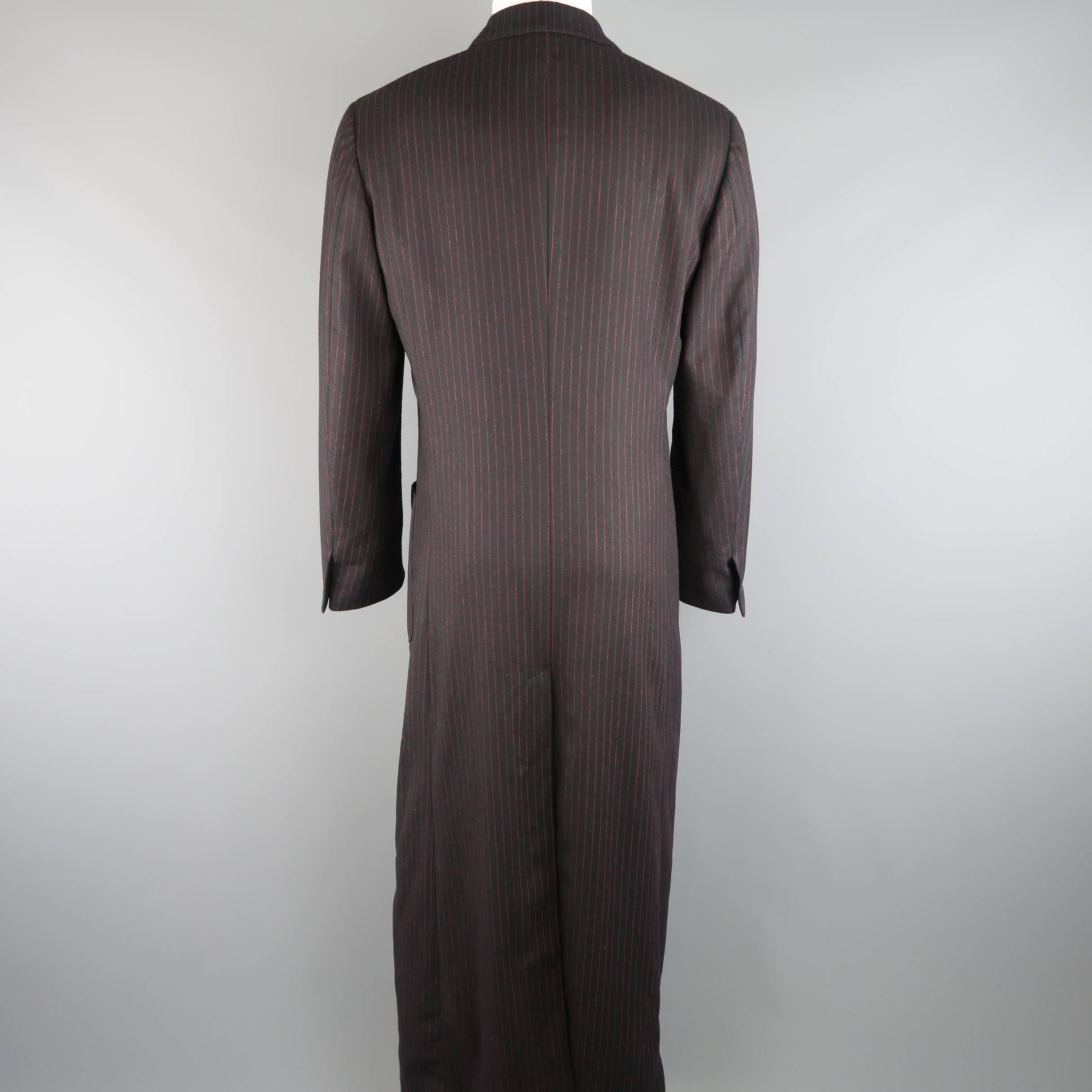 Men's ROMEO GIGLI 38 Black & Red Pinstripe Wool Full Length Over Coat 3