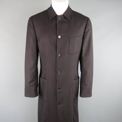 Men's ROMEO GIGLI 38 Black & Red Pinstripe Wool Full Length Over Coat