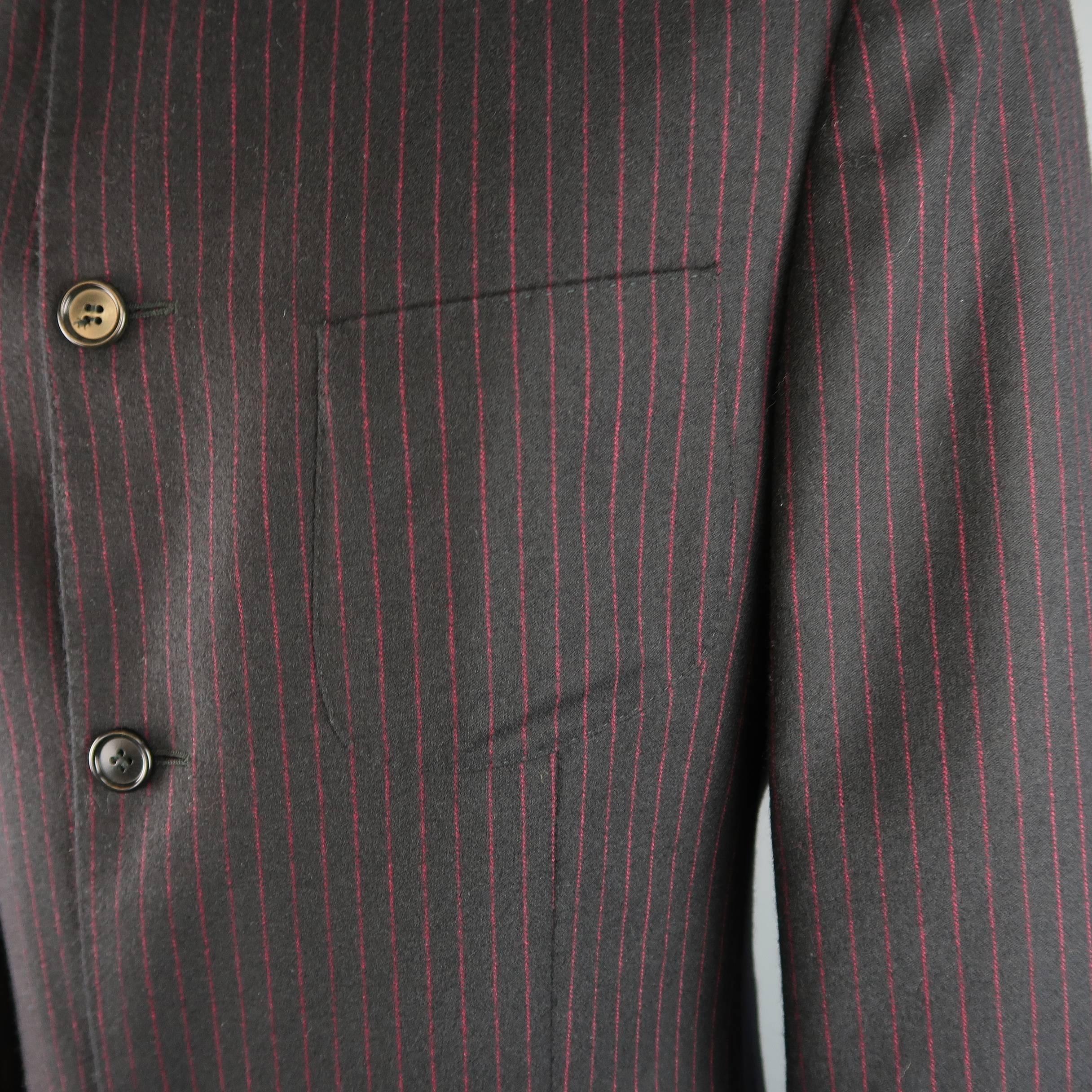 Women's or Men's Men's ROMEO GIGLI 38 Black & Red Pinstripe Wool Full Length Over Coat