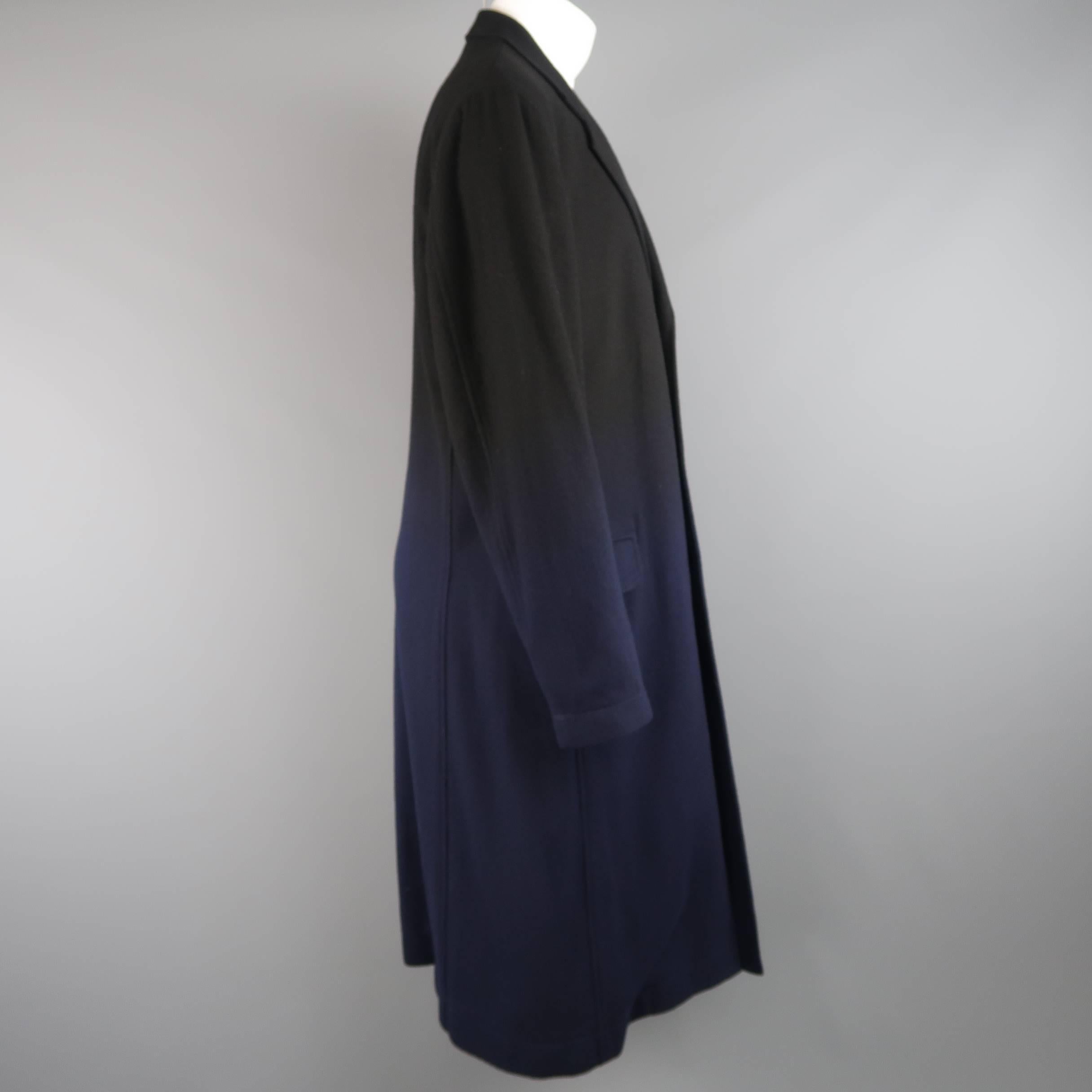 Women's or Men's ISSEY MIYAKE XL Black & Navy Ombre Wool Blend Notch Lapel Over Coat
