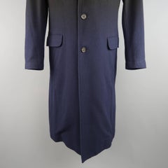 ISSEY MIYAKE XL Black & Navy Ombre Wool Blend Notch Lapel Over Coat