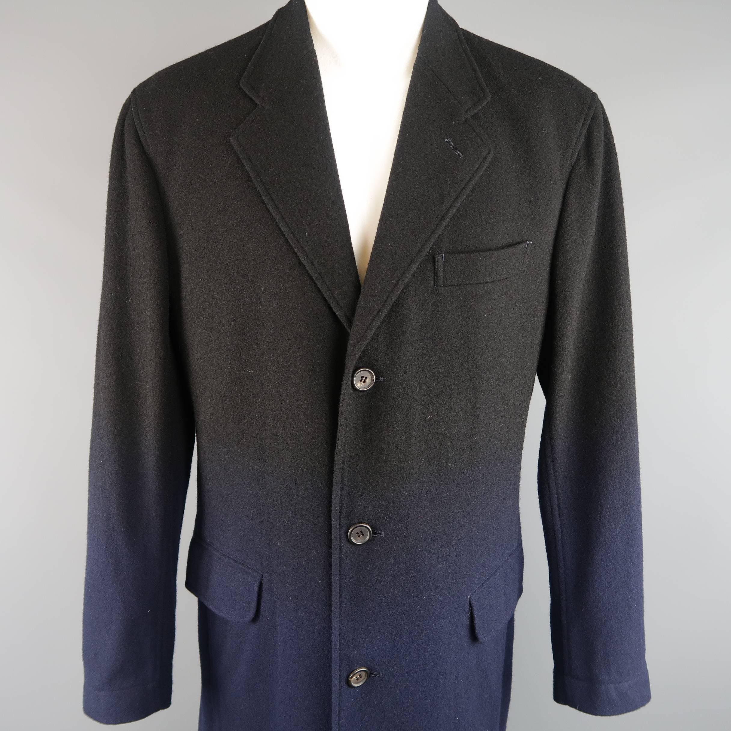 ISSEY MIYAKE XL Black & Navy Ombre Wool Blend Notch Lapel Over Coat In Good Condition In San Francisco, CA