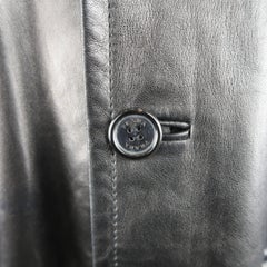 Men's   PRADA 40 Black Smooth Leather Collared Single Breasted Car Coat