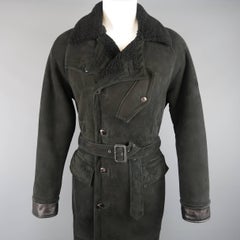 Polo Ralph Lauren Black Shearling Fur Collar Belted Over Coat