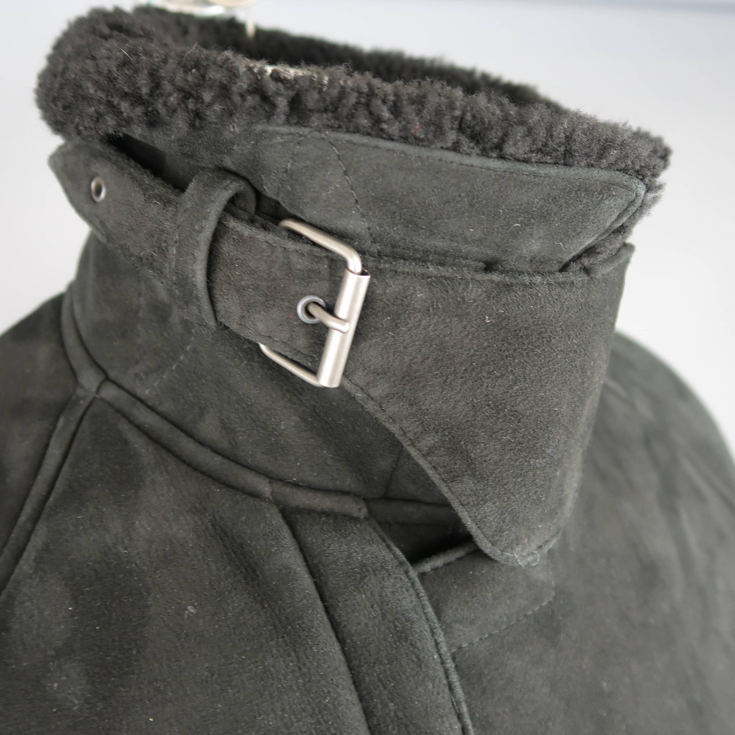 Polo Ralph Lauren Black Shearling Fur Collar Belted Over Coat 1