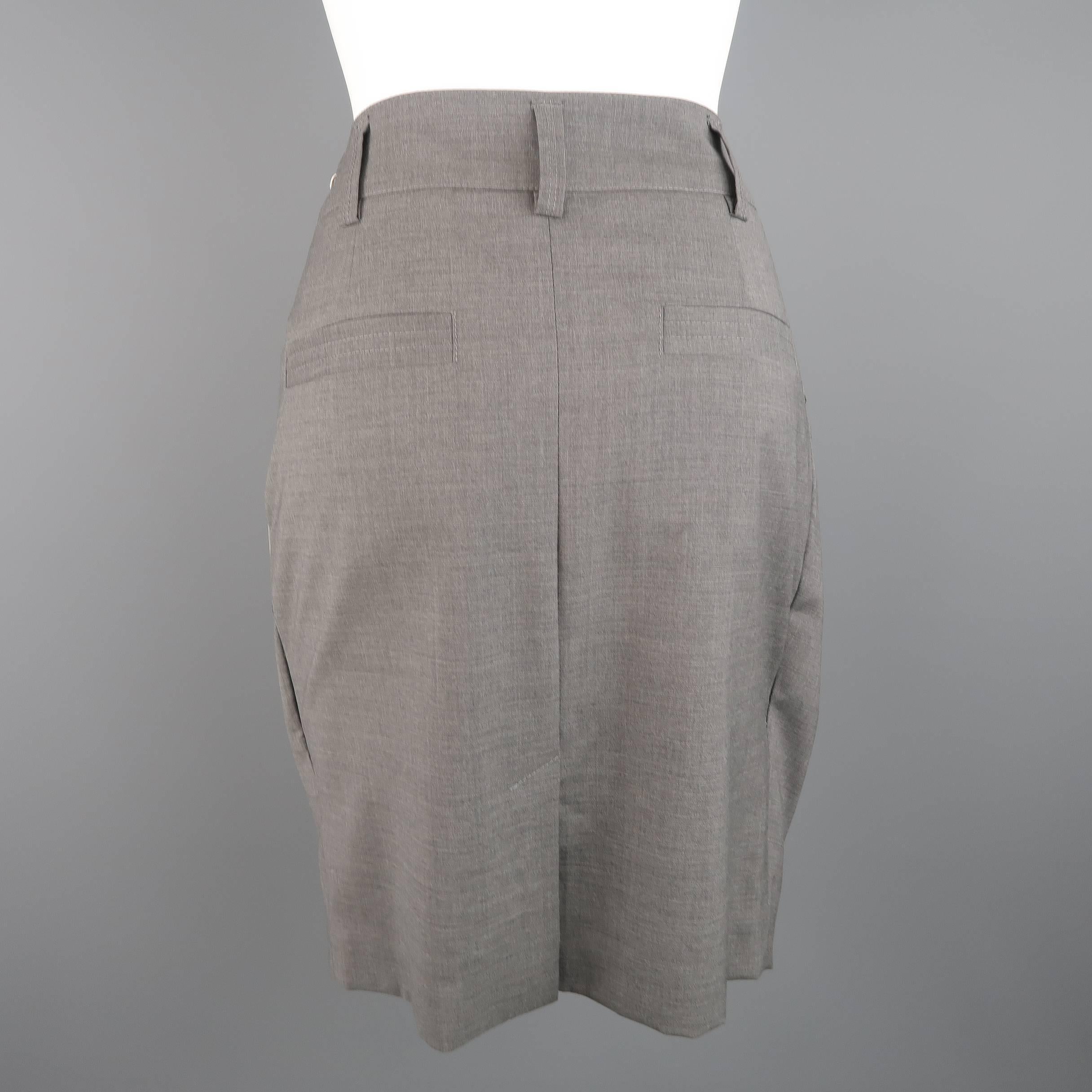 BRUNELLO CUCINELLI Size 4 Gray Wool / Silk Slanted Pleat Color Block Skirt 1