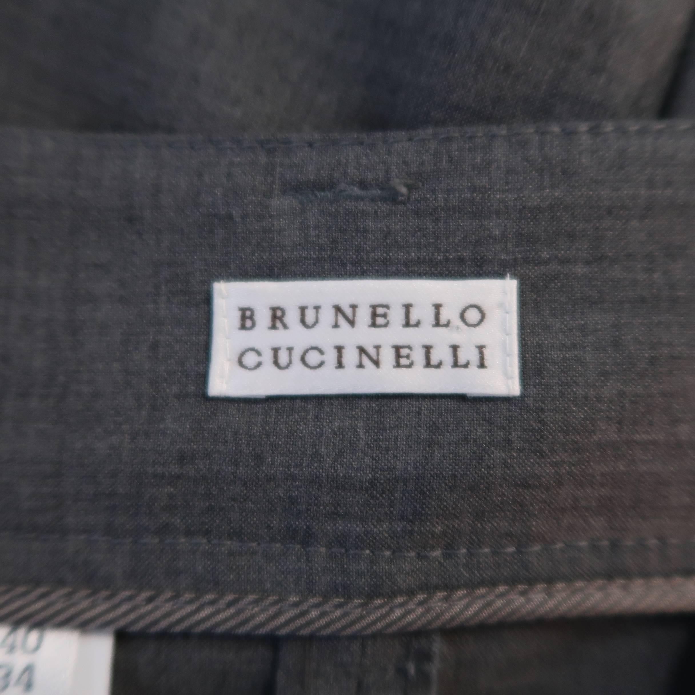 BRUNELLO CUCINELLI Size 4 Gray Wool / Silk Slanted Pleat Color Block Skirt 2
