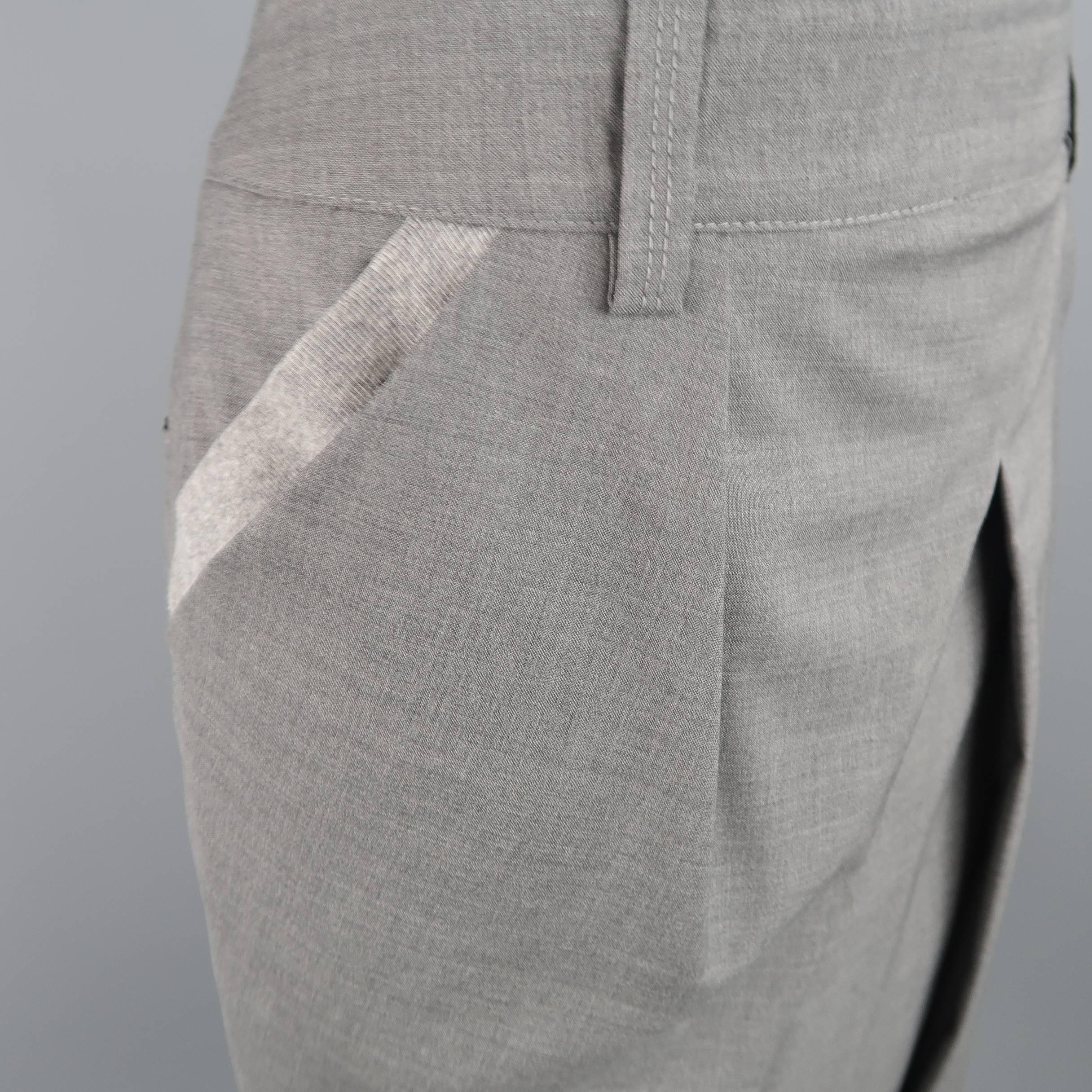 BRUNELLO CUCINELLI Size 4 Gray Wool / Silk Slanted Pleat Color Block Skirt In Excellent Condition In San Francisco, CA