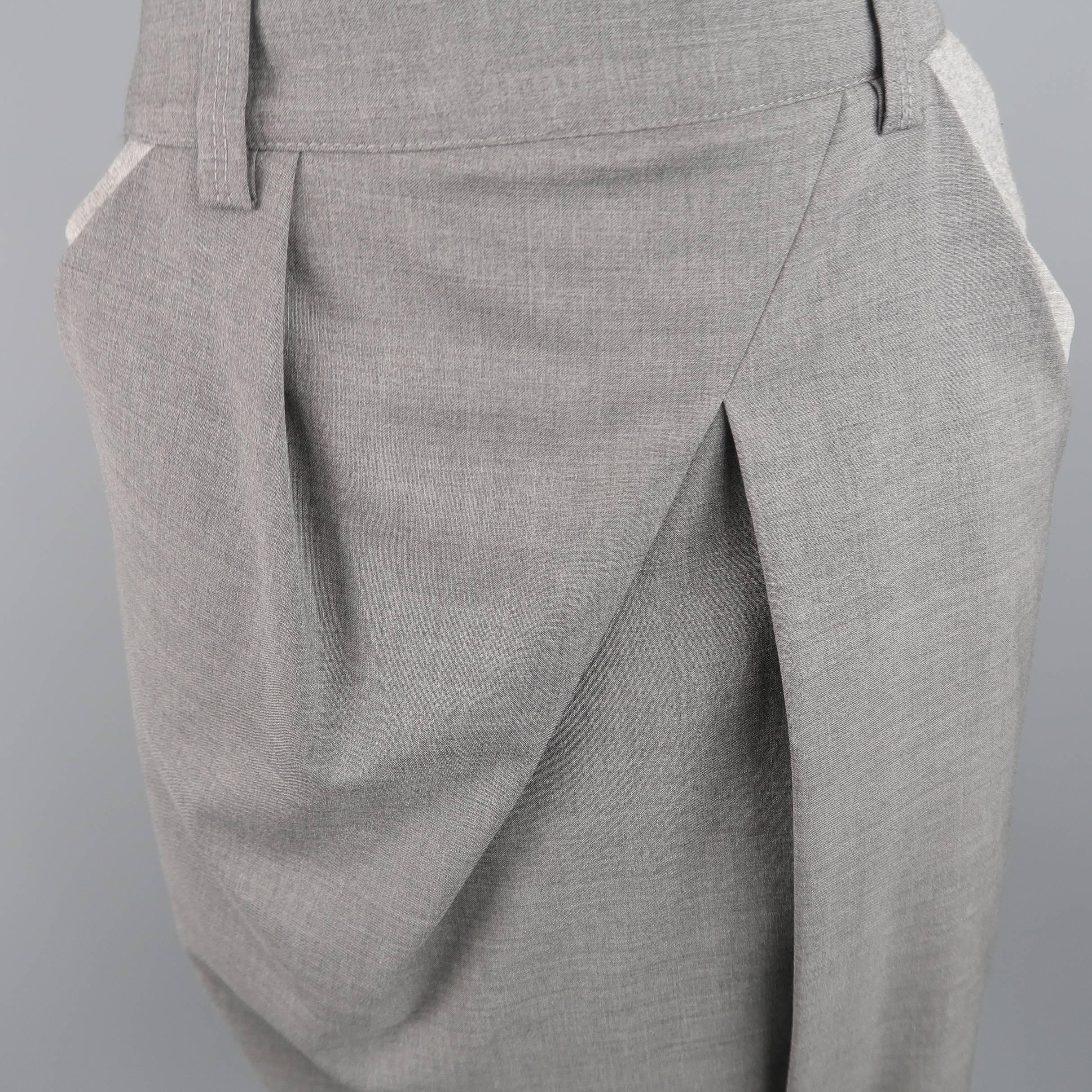 Women's BRUNELLO CUCINELLI Size 4 Gray Wool / Silk Slanted Pleat Color Block Skirt