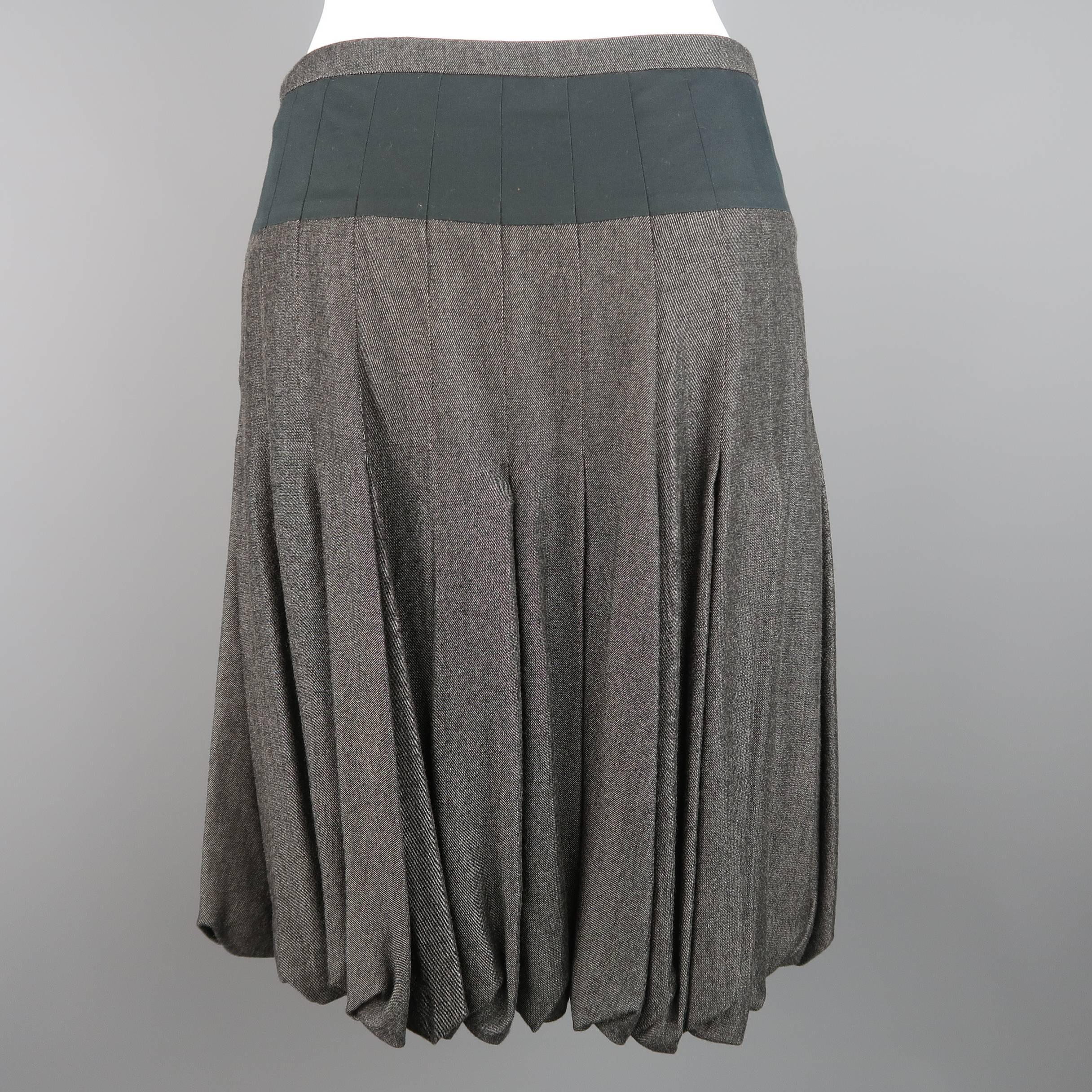 AKRIS Size 4 Gray & Black Bamboo Box Pleated Bubble A Line Skirt 1