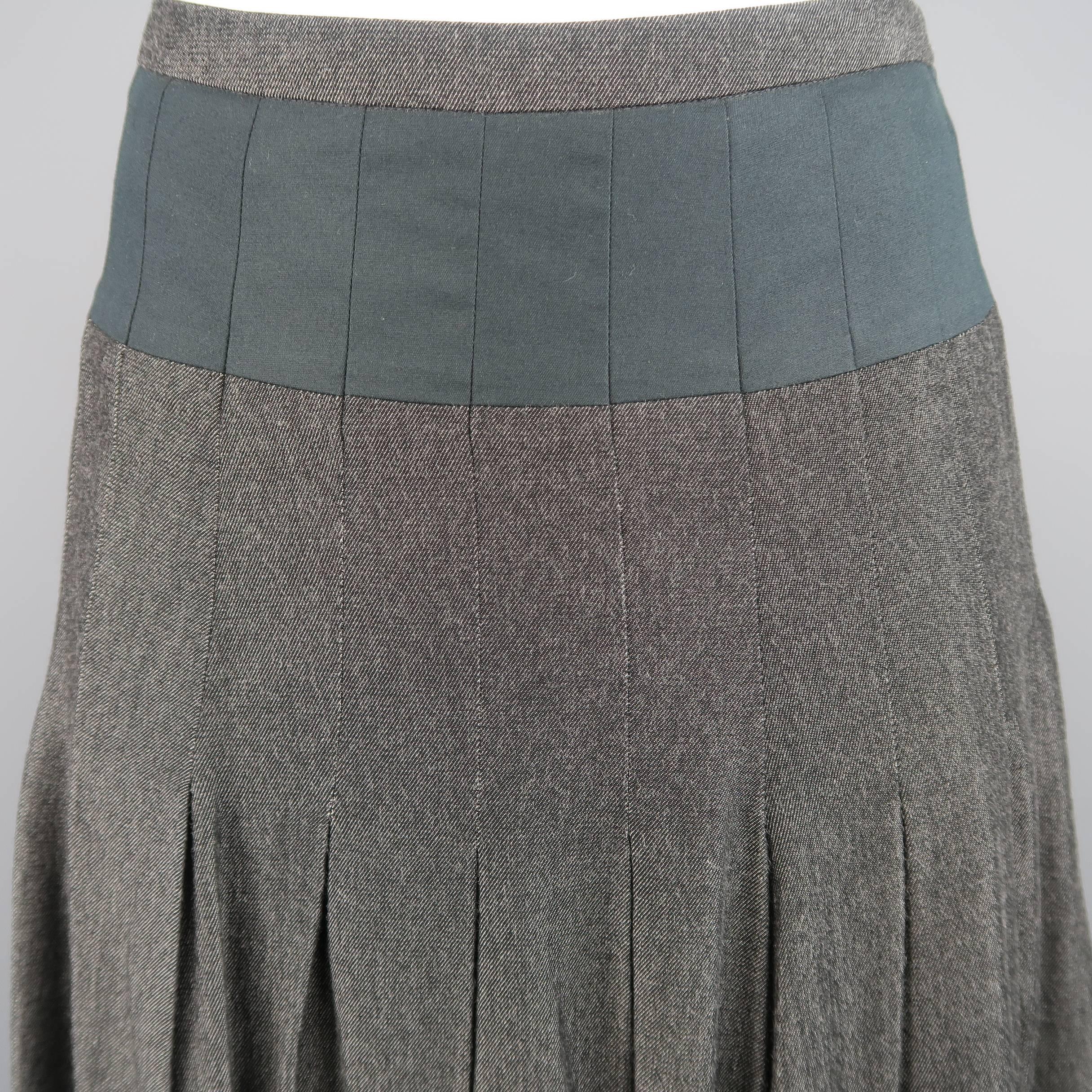 Women's AKRIS Size 4 Gray & Black Bamboo Box Pleated Bubble A Line Skirt
