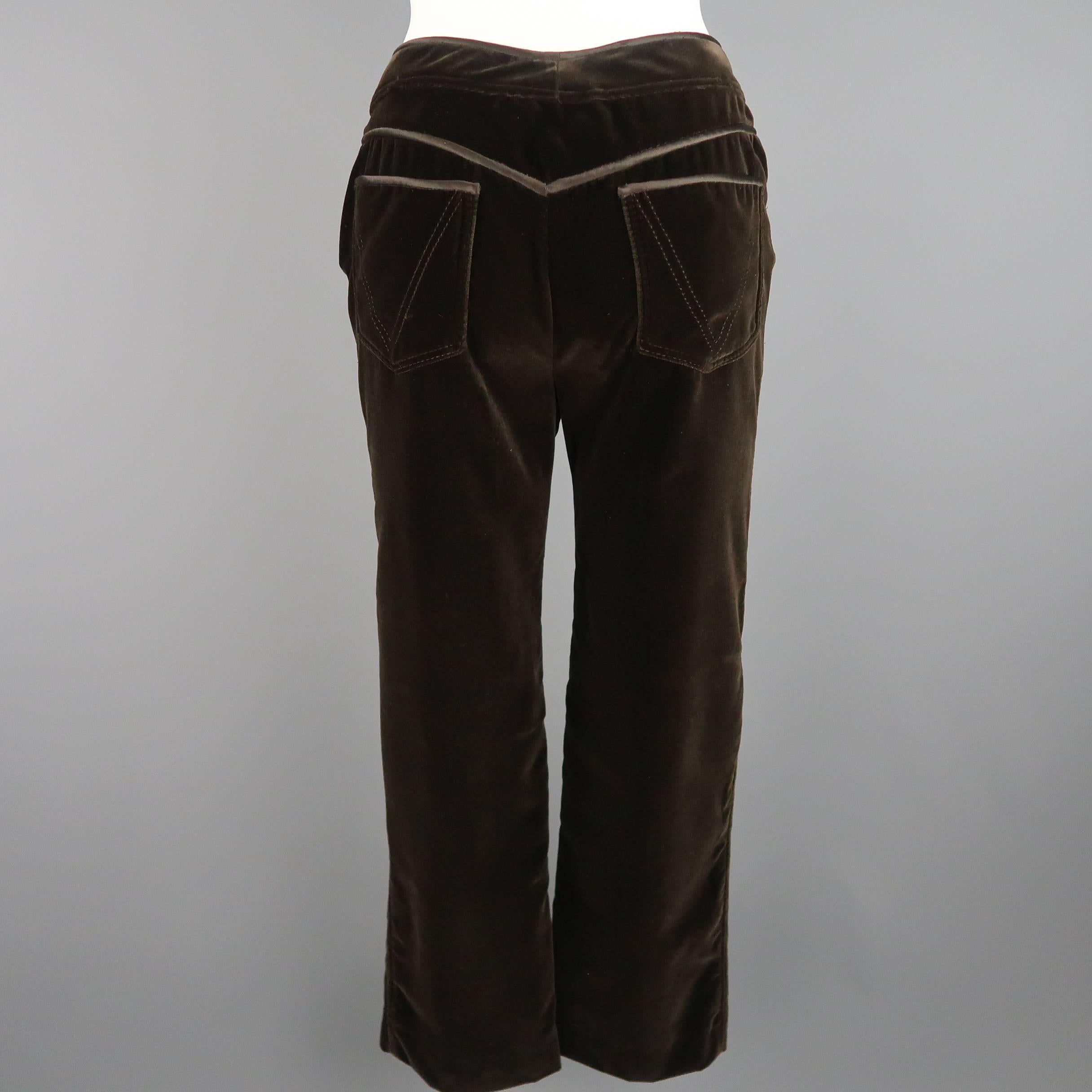 Black VALENTINO Size 6 Brown Velvet Silk Piping Straight Leg Jeans