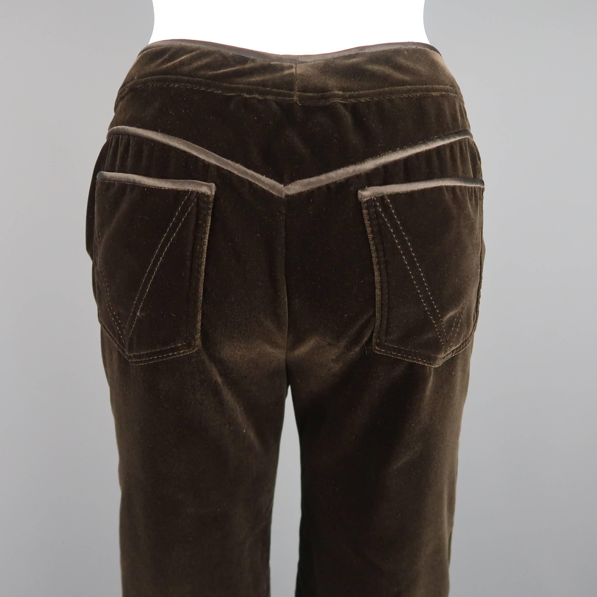 VALENTINO Size 6 Brown Velvet Silk Piping Straight Leg Jeans In Excellent Condition In San Francisco, CA