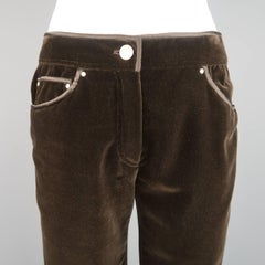VALENTINO Size 6 Brown Velvet Silk Piping Straight Leg Jeans
