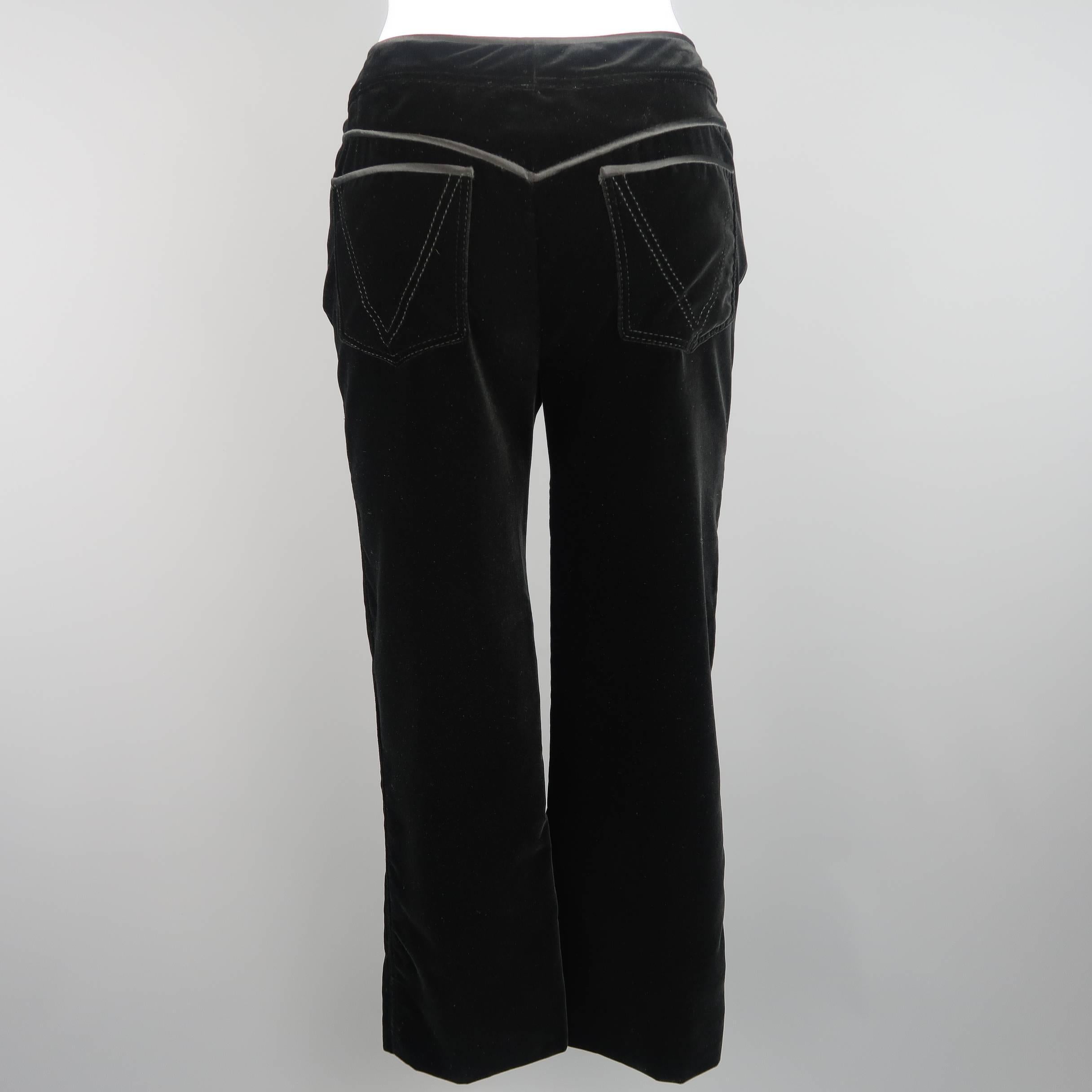Women's VALENTINO Size 6 Black Velvet Silk Piping Straight Leg Jeans