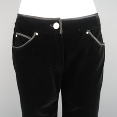 VALENTINO Size 6 Black Velvet Silk Piping Straight Leg Jeans