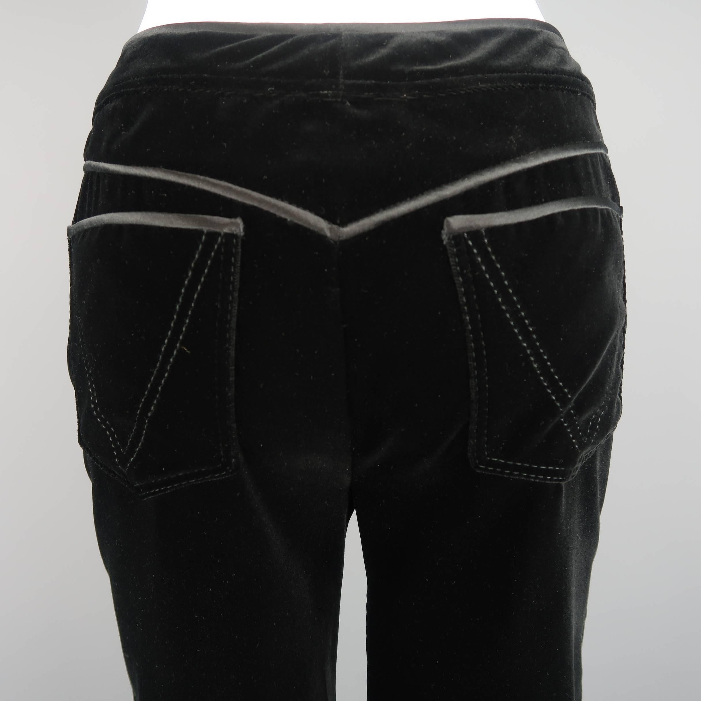 VALENTINO Size 6 Black Velvet Silk Piping Straight Leg Jeans 1