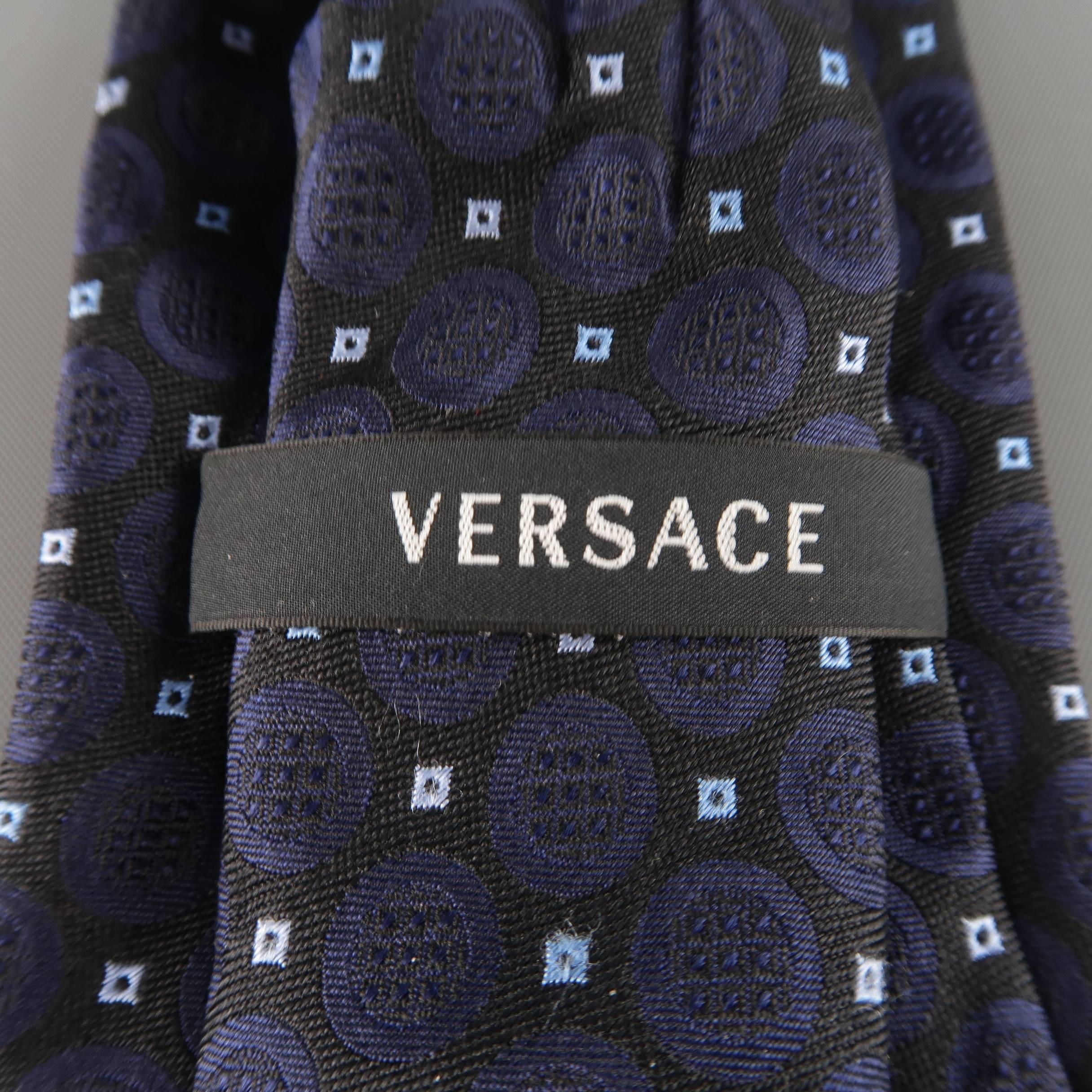 Men's VERSACE Black & Navy Spot Pattern Silk Tie in Box