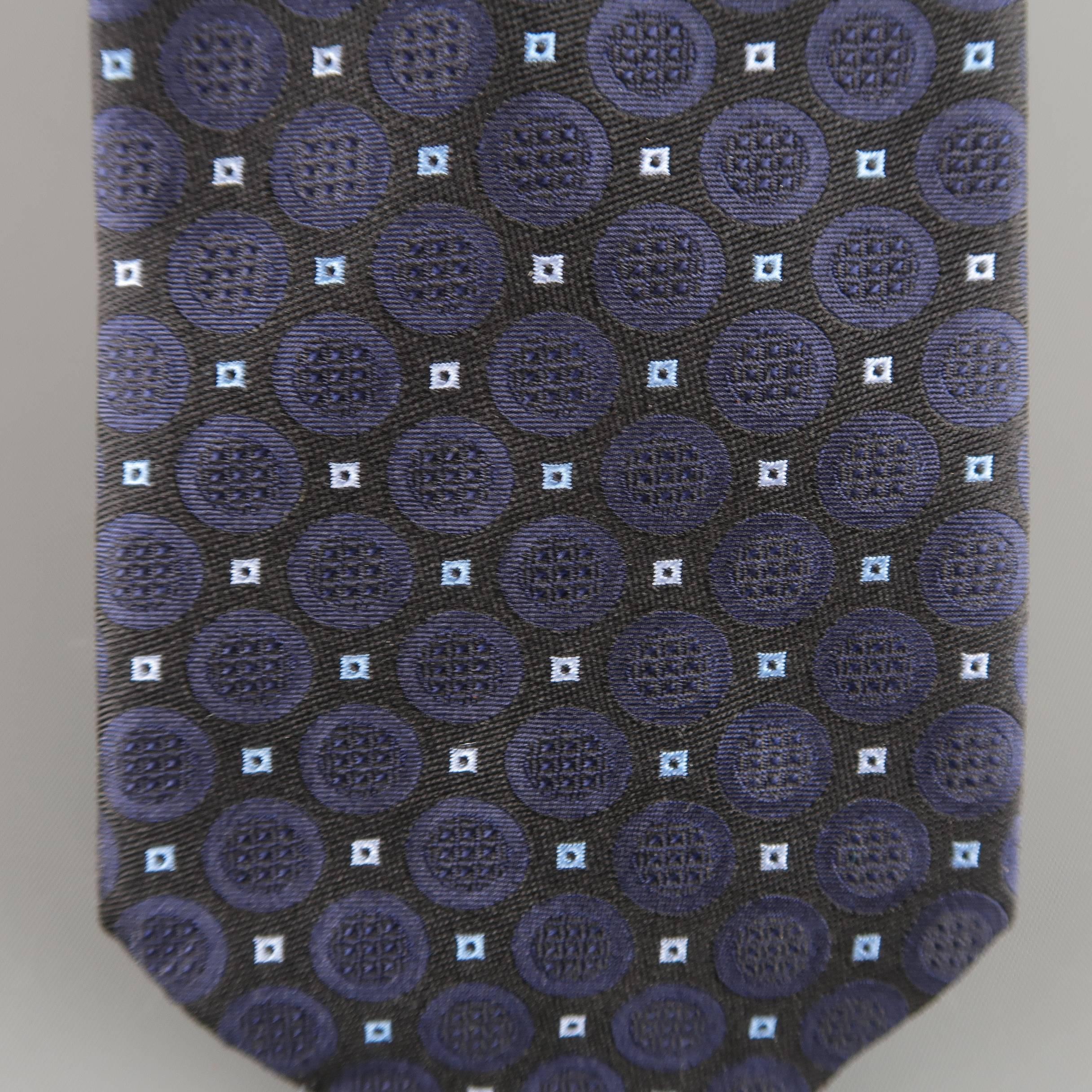 VERSACE Black & Navy Spot Pattern Silk Tie in Box In Excellent Condition In San Francisco, CA
