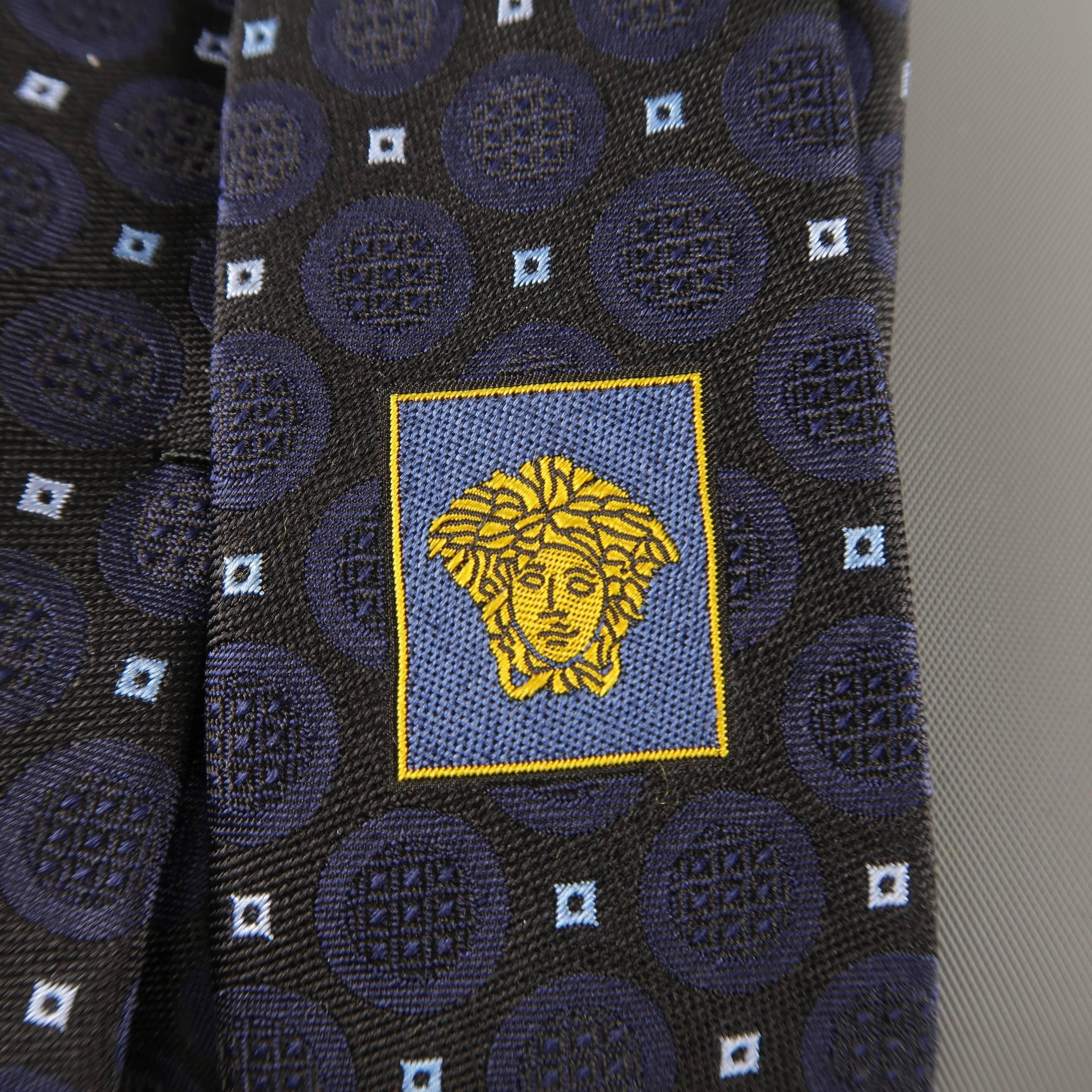 VERSACE Black & Navy Spot Pattern Silk Tie in Box 1