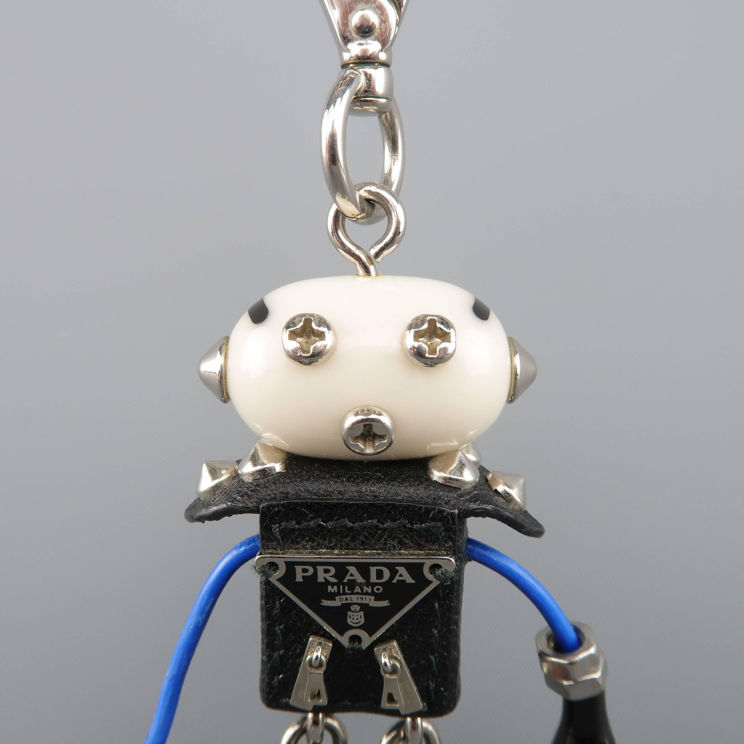  PRADA Noir Rouge & Bleu Matériaux mixtes Plaque émail Sid Robot Porte-clés $285.00 Unisexe 