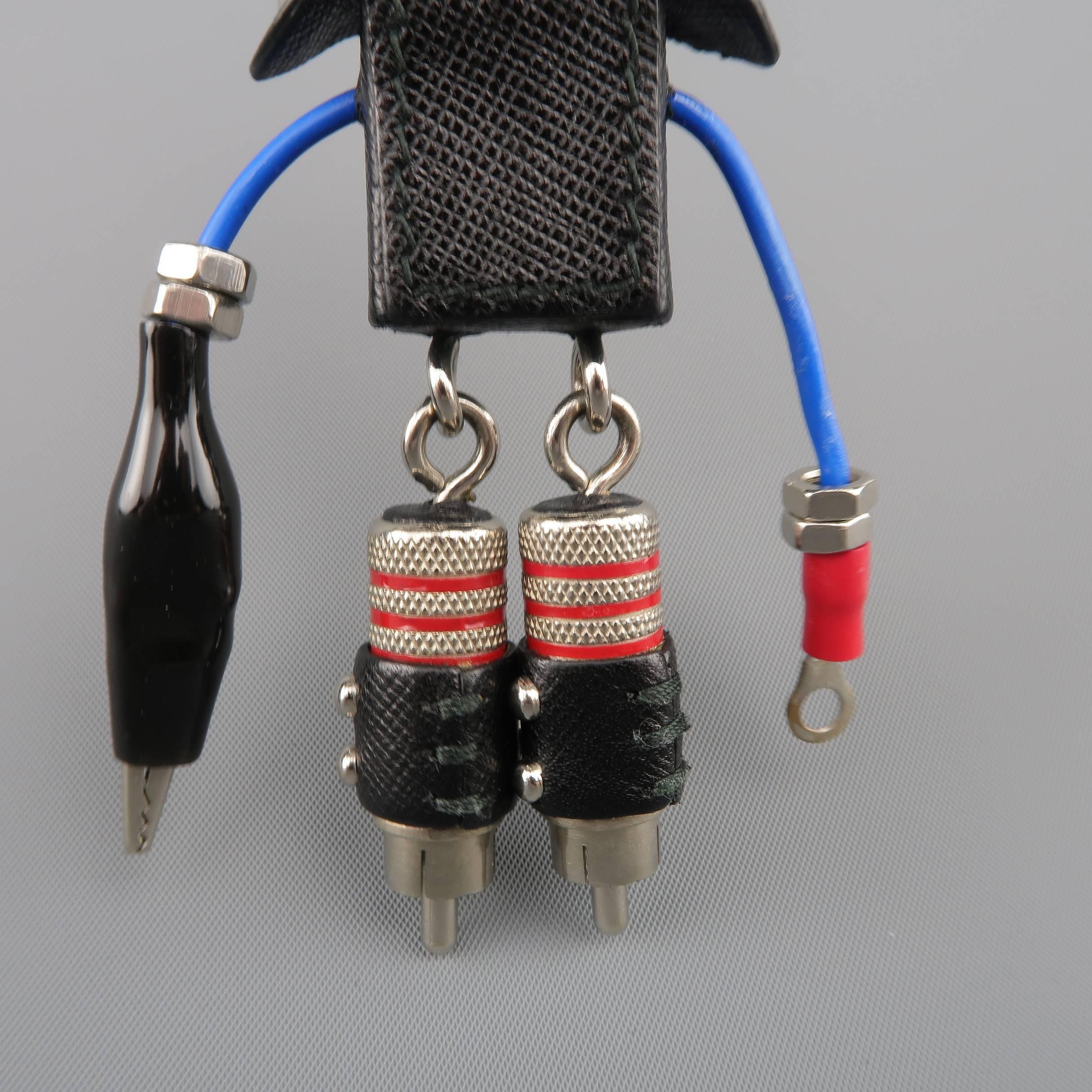 PRADA Noir Rouge & Bleu Matériaux mixtes Plaque émail Sid Robot Porte-clés $285.00 3