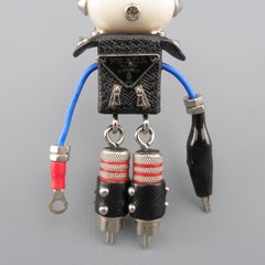 PRADA Noir Rouge & Bleu Matériaux mixtes Plaque émail Sid Robot Porte-clés $285.00