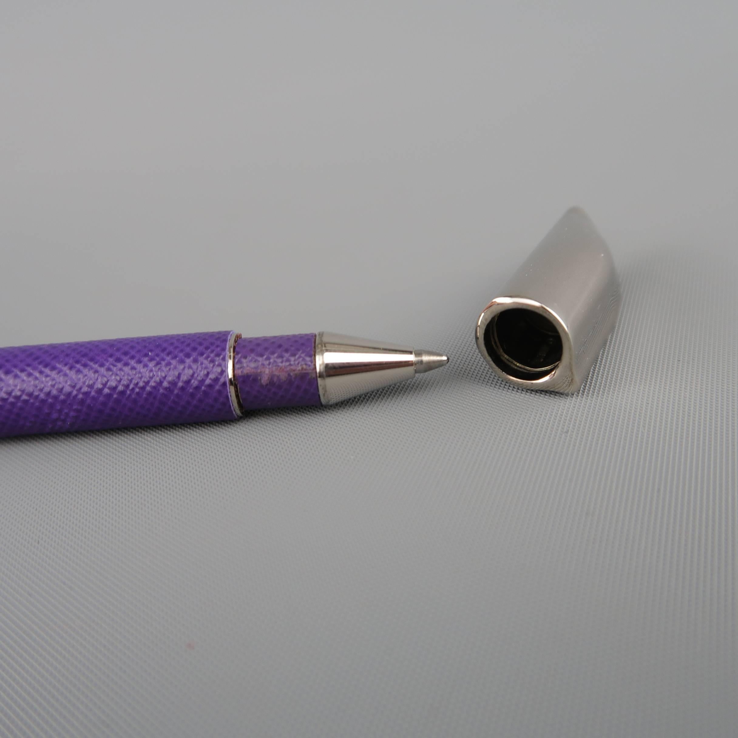 Women's or Men's PRADA Purple & Yellow Textured Leather Silver Cap Pen