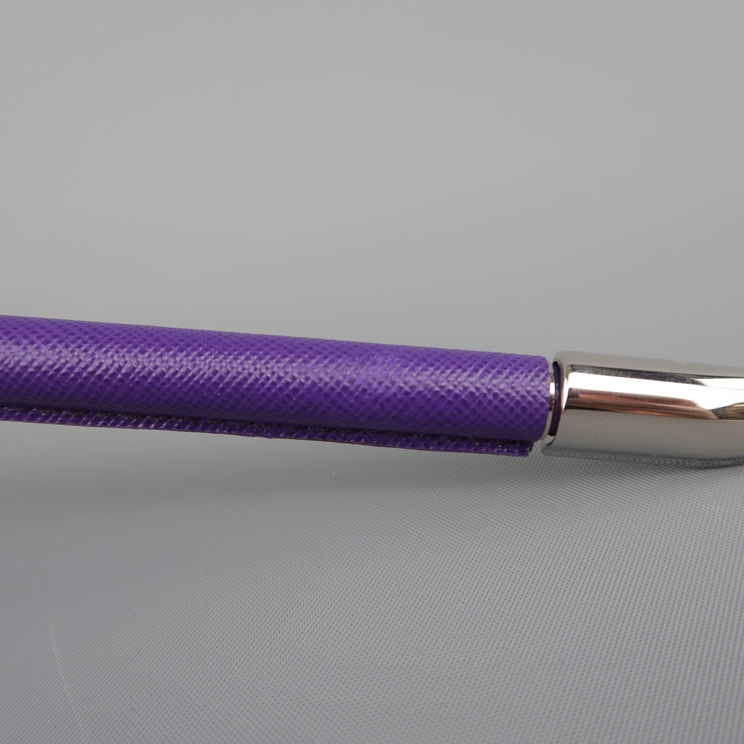 PRADA Purple & Yellow Textured Leather Silver Cap Pen In Good Condition In San Francisco, CA