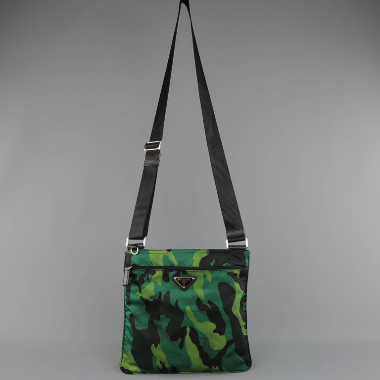 PRADA Green Distressed Camouflage Nylon Tessuto Crossbody Bag at 1stDibs
