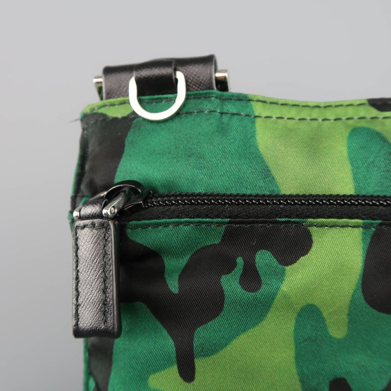 PRADA Green Distressed Camouflage Nylon Tessuto Crossbody Bag at