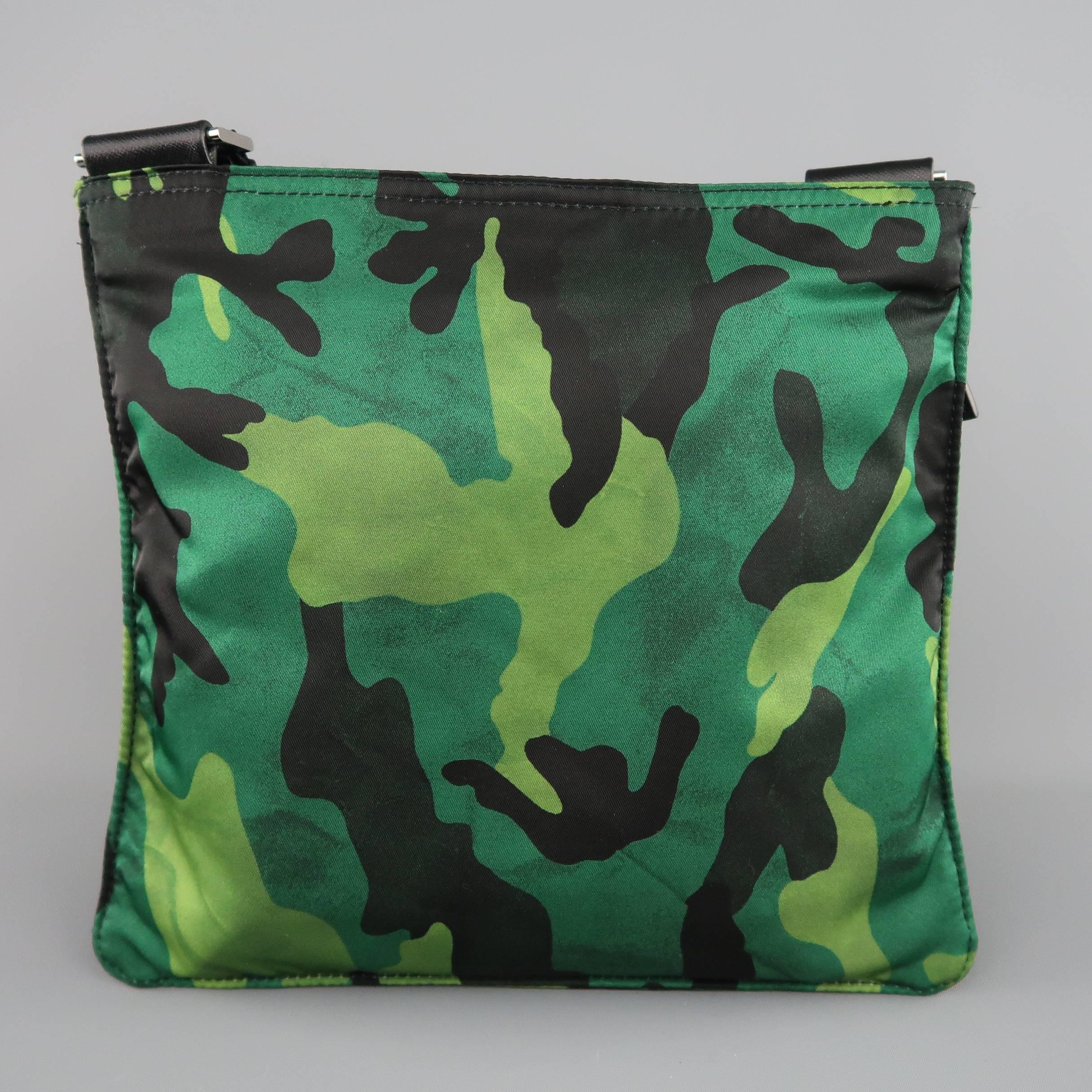 Black PRADA Green Distressed Camouflage Nylon Tessuto Crossbody Bag