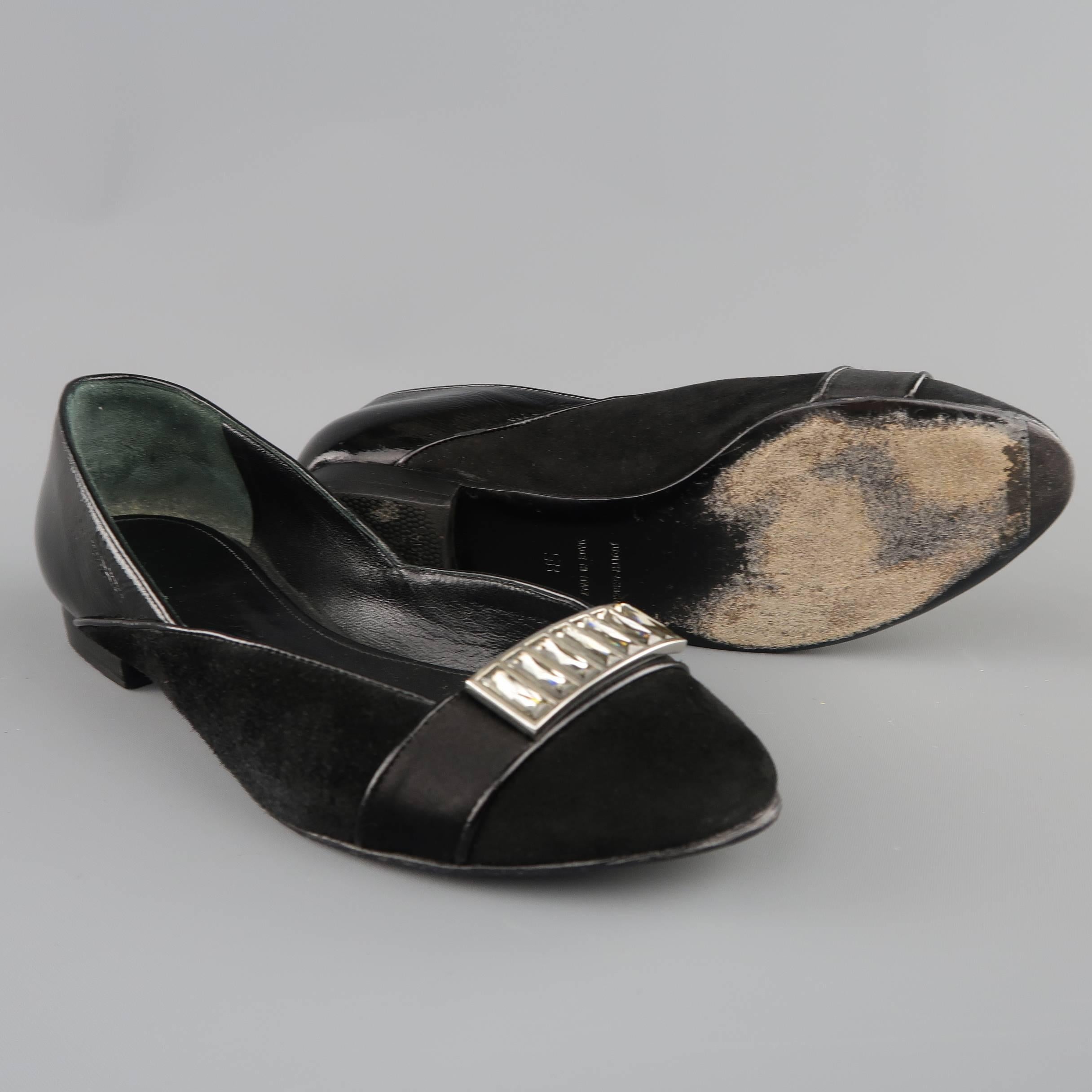 JUDITH LEIBER Size 5 Black Suede & Patent Leather Rhinestone Flats In Good Condition In San Francisco, CA