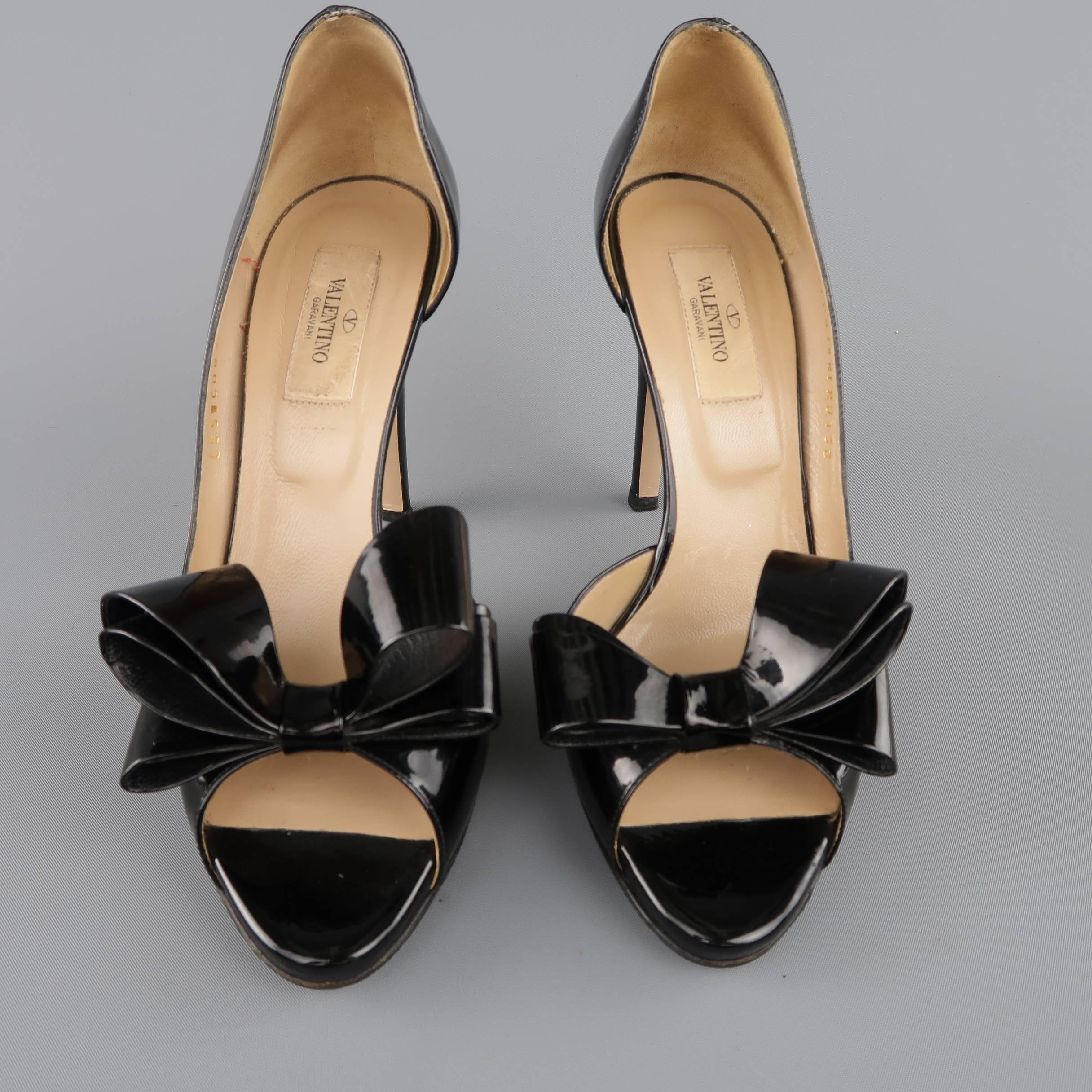 Women's VALENTINO Size 8 Black Patent Leather Bow D'Orsay Platform Pumps