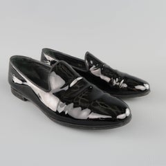 GUCCI Size 6.5 Black Patent Leather Tuxedo Loafers