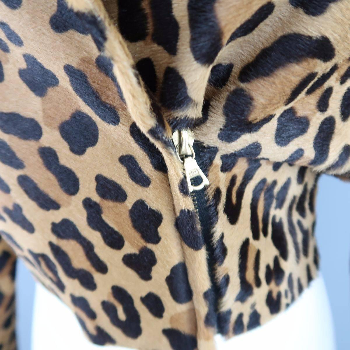 ALBERTA FERRETTI Size 8 Brown Leopard Print Calf Hair Leather Jacket In Good Condition In San Francisco, CA