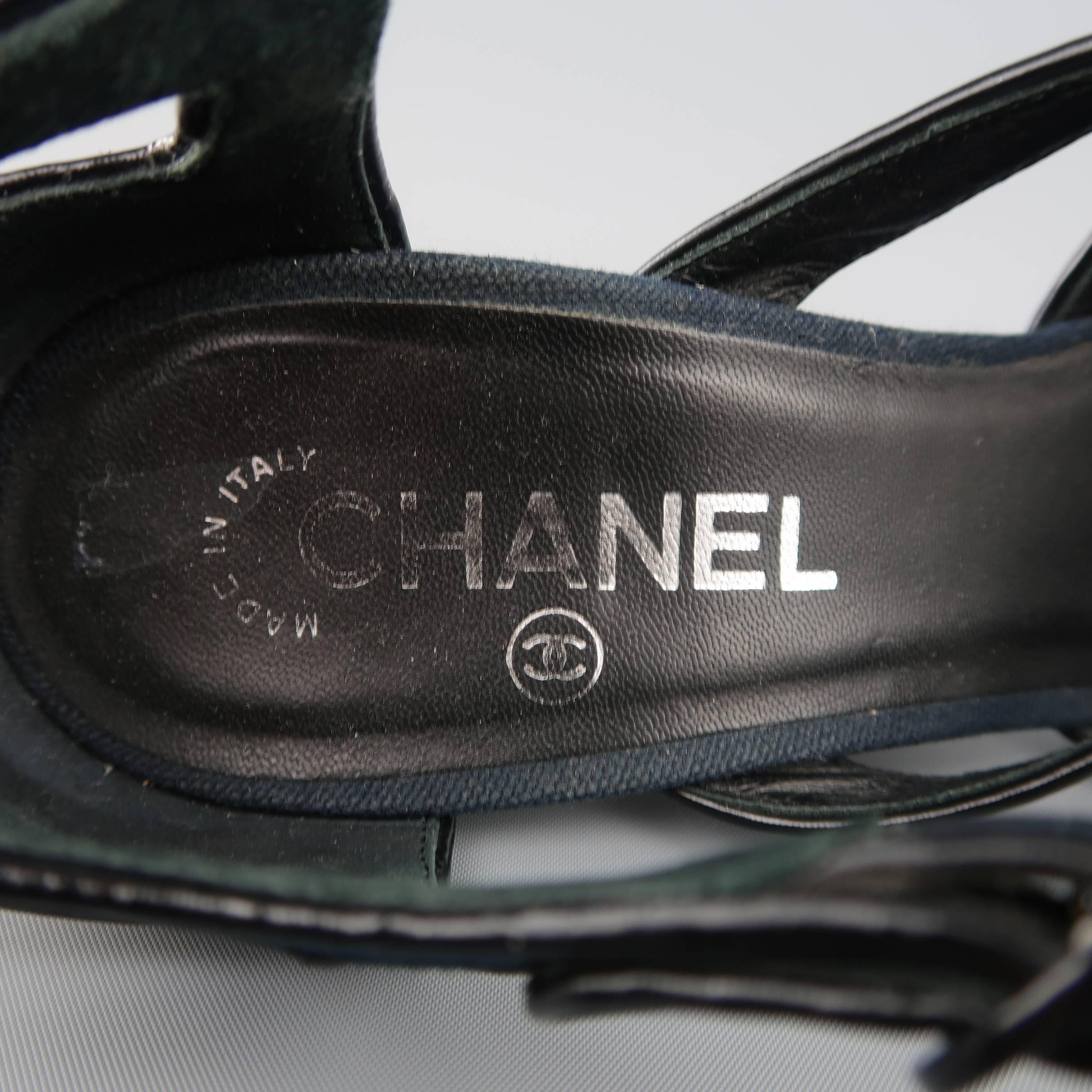 CHANEL Pumps - Size 9 Black & Blue Canvas & Patent Leather Platform Heels 1