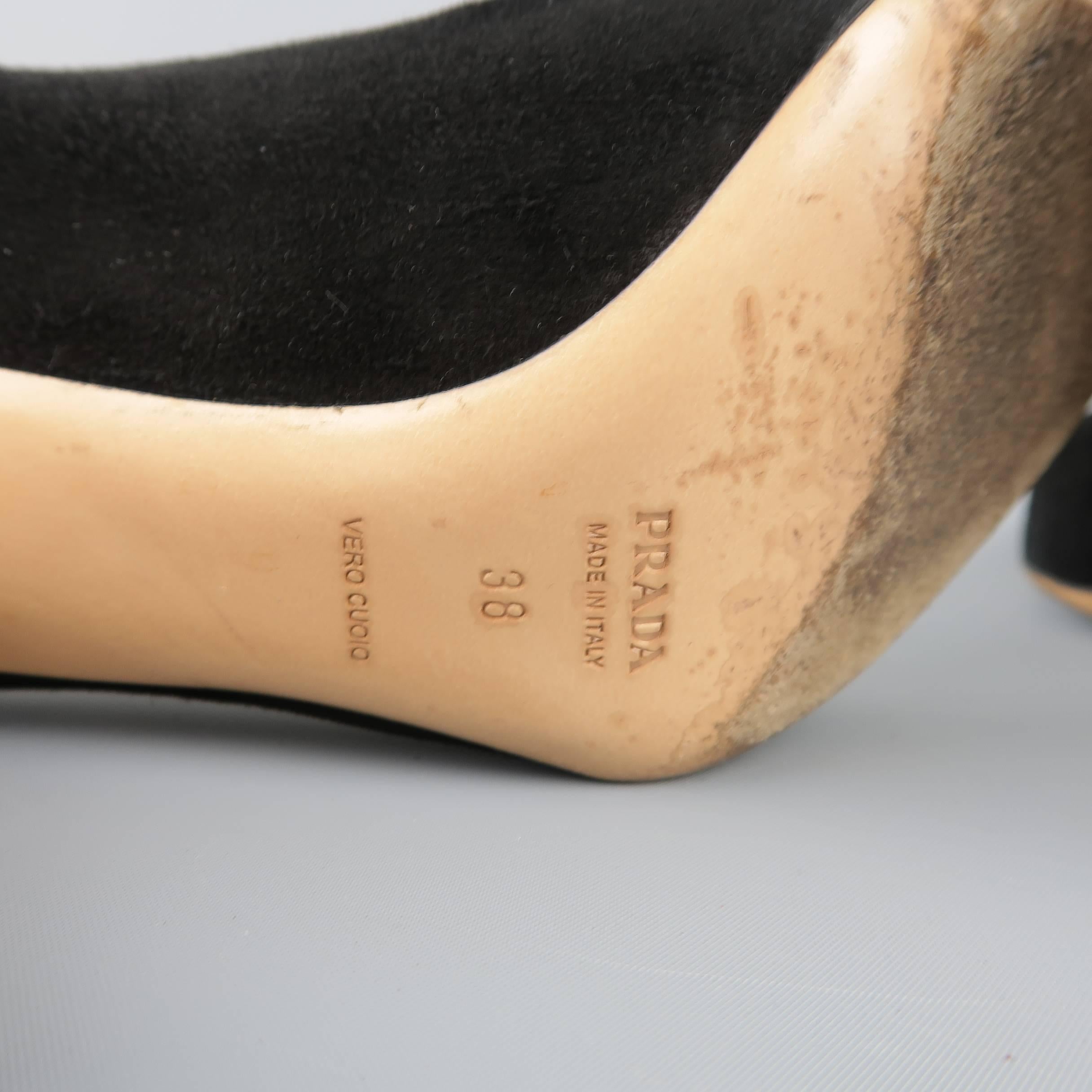 PRADA Size 8 Black Suede Pointed Cuved Heel T-strap Pumps 4