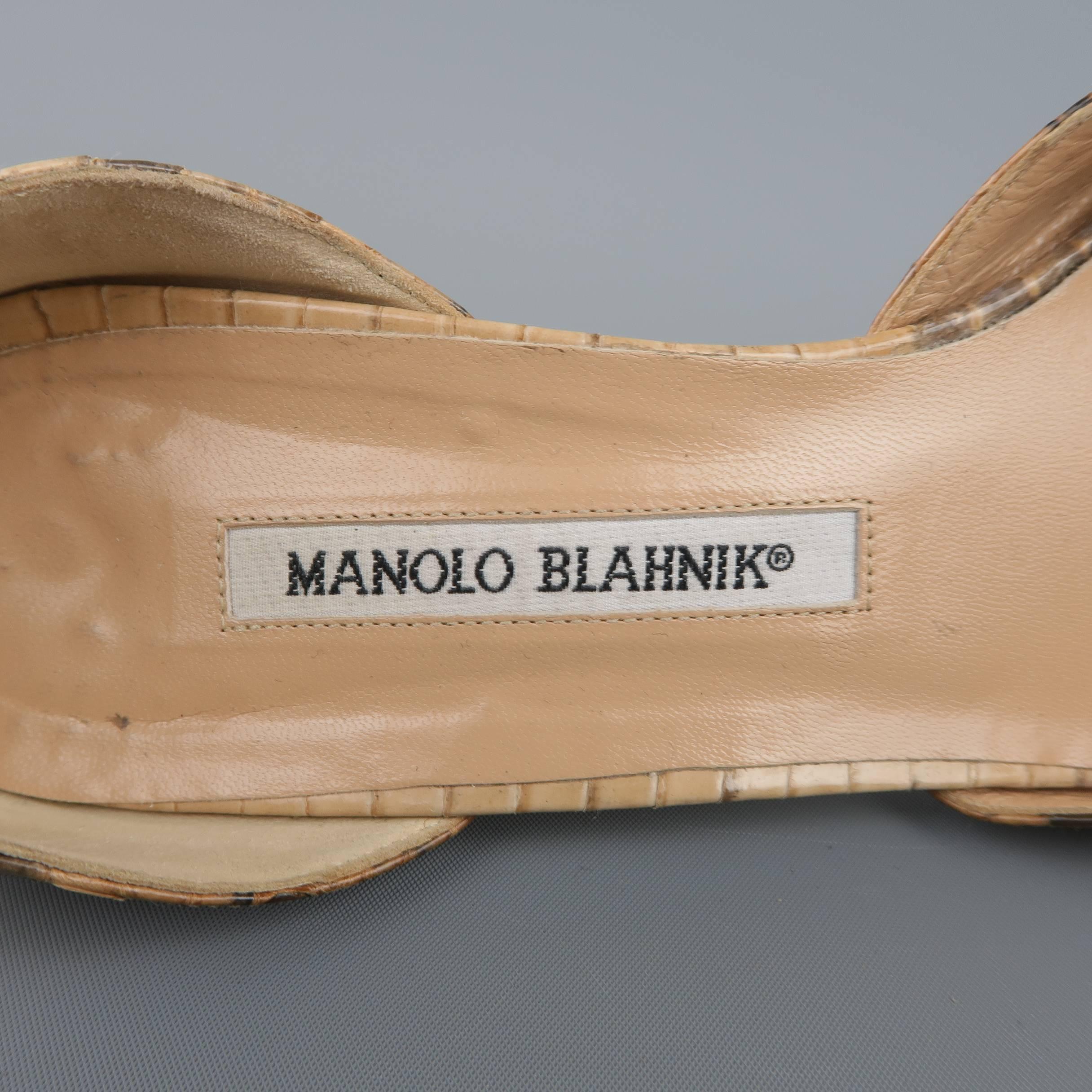 MANOLO BLAHNIK Size 9 Tan Snakeskin D'Orsay TONODO Kitten Heel Pump In Good Condition In San Francisco, CA