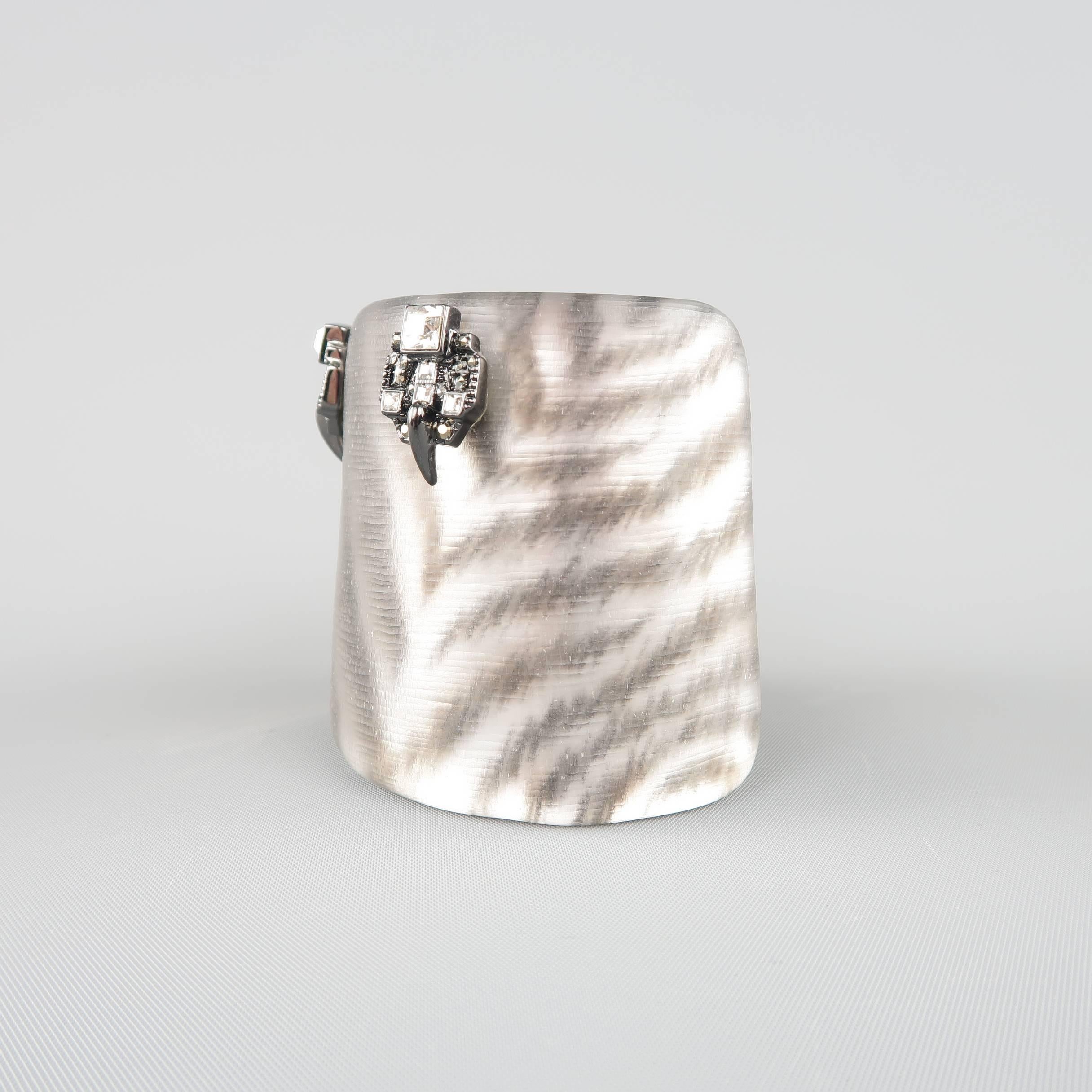 Women's Alexis Bittar Silver Zebra Lucite Rhinestone Santa Fe Deco Cuff Bracelet