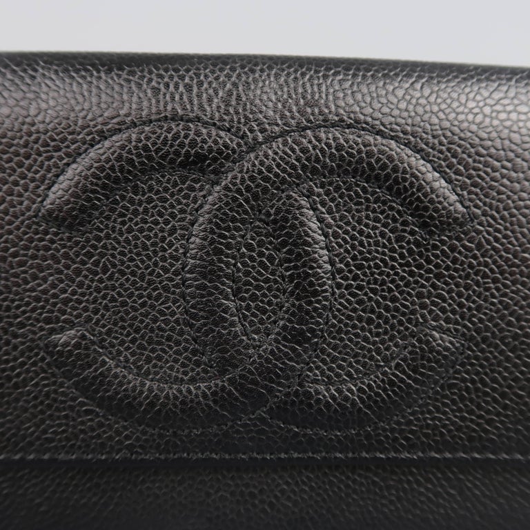 Vintage CHANEL Black Caviar Leather CC Logo Envelope Wallet at