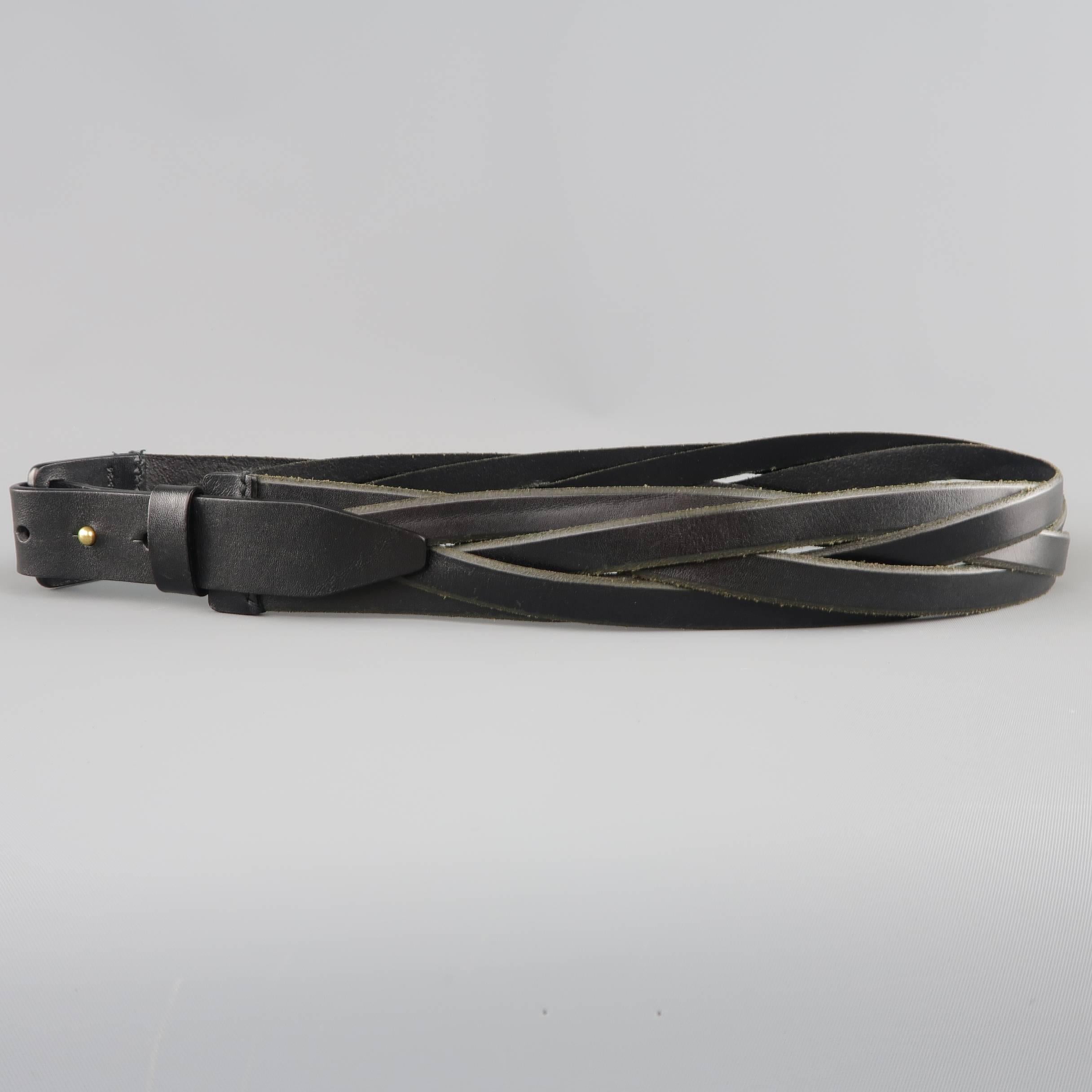 Women's GUCCI Size 34 Black Woven Leather Embossed Logo Belt