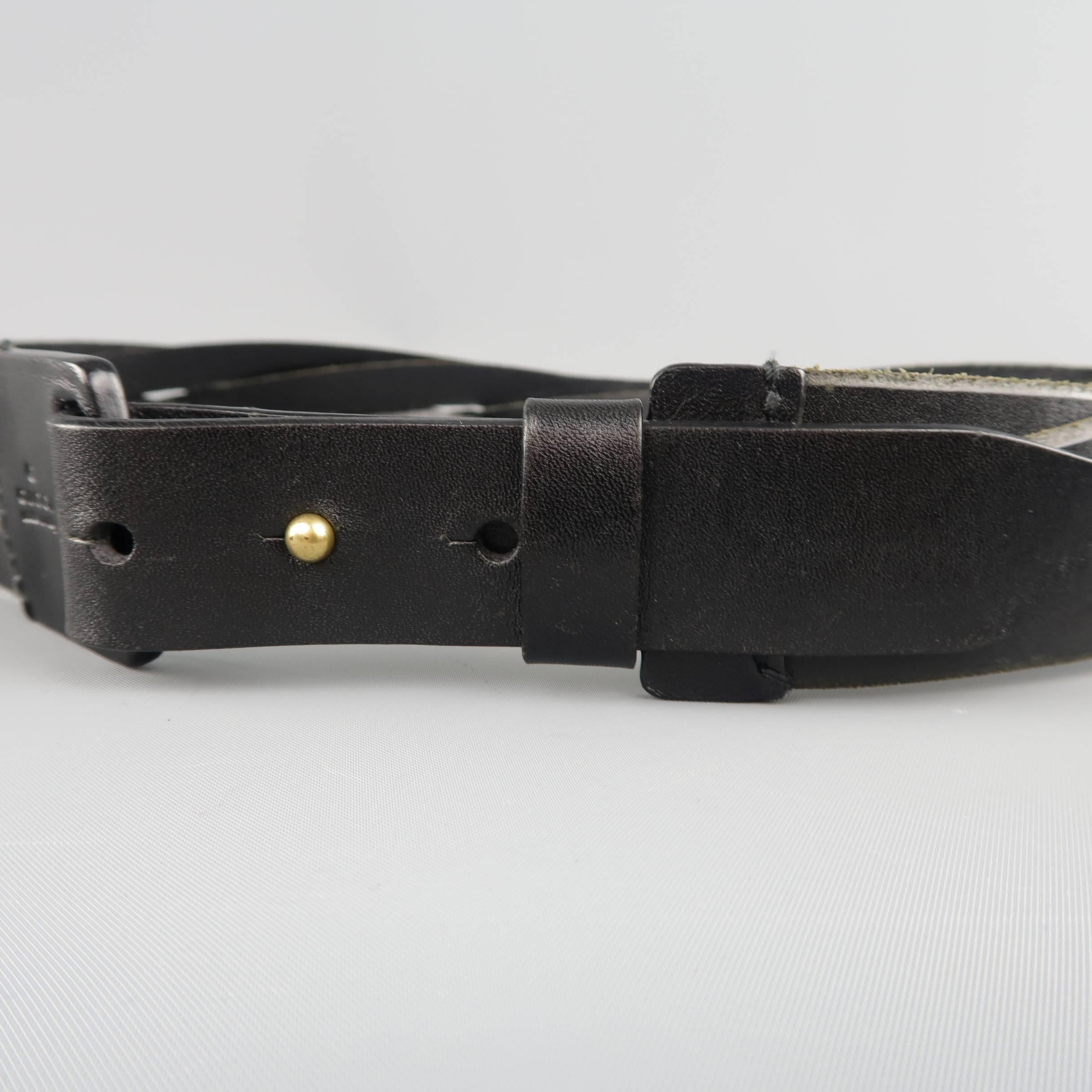 GUCCI Size 34 Black Woven Leather Embossed Logo Belt In Good Condition In San Francisco, CA