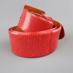 RALPH LAUREN Collection Size L Red Lizard Skin Leather Covered Buckle Waist Belt