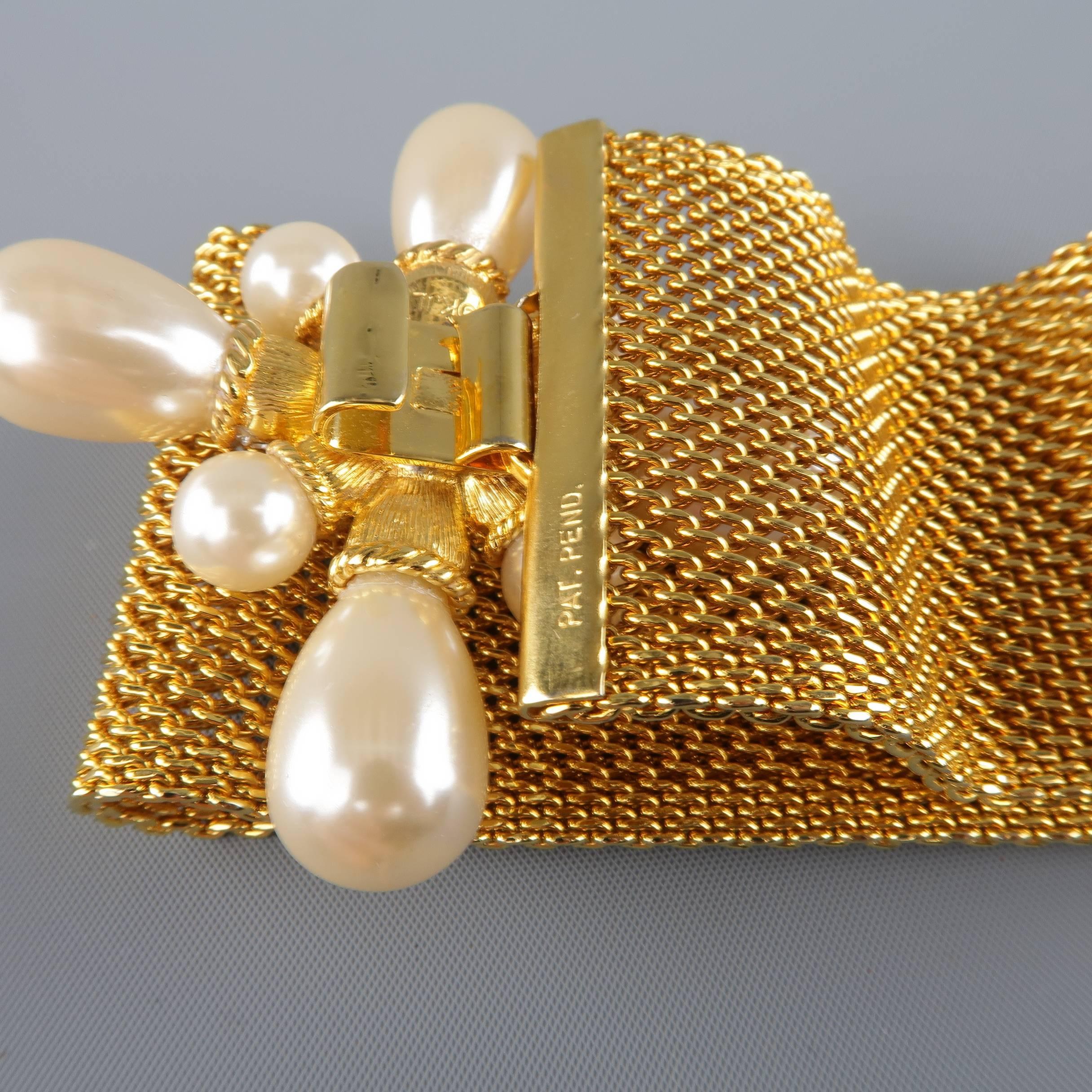 Gold Chainmail Pearl Cross Brooch Buckle Metal Evening Belt 1