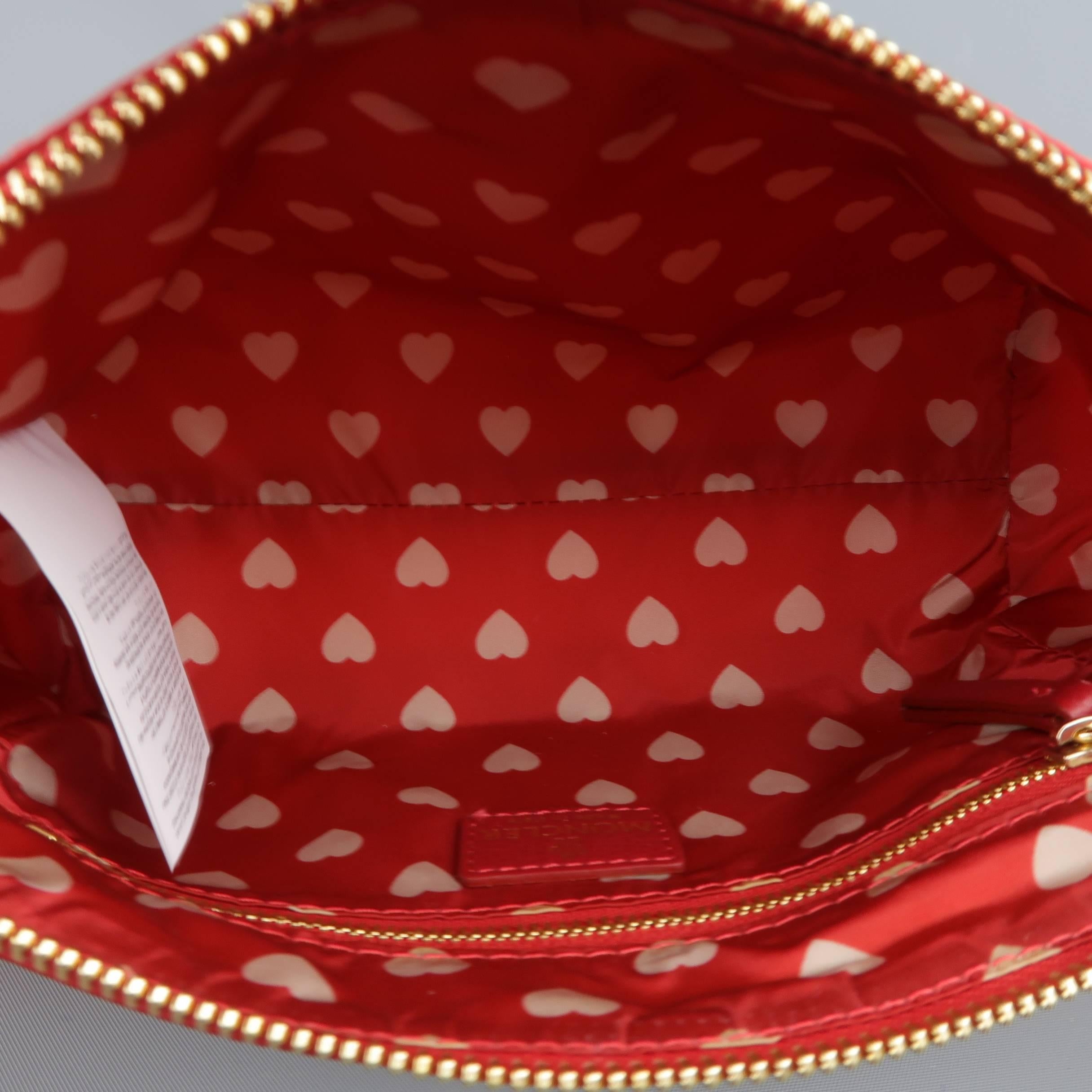 Women's MONCLER Red & White Heart Print Nylon Enamel Cosmetic Bag